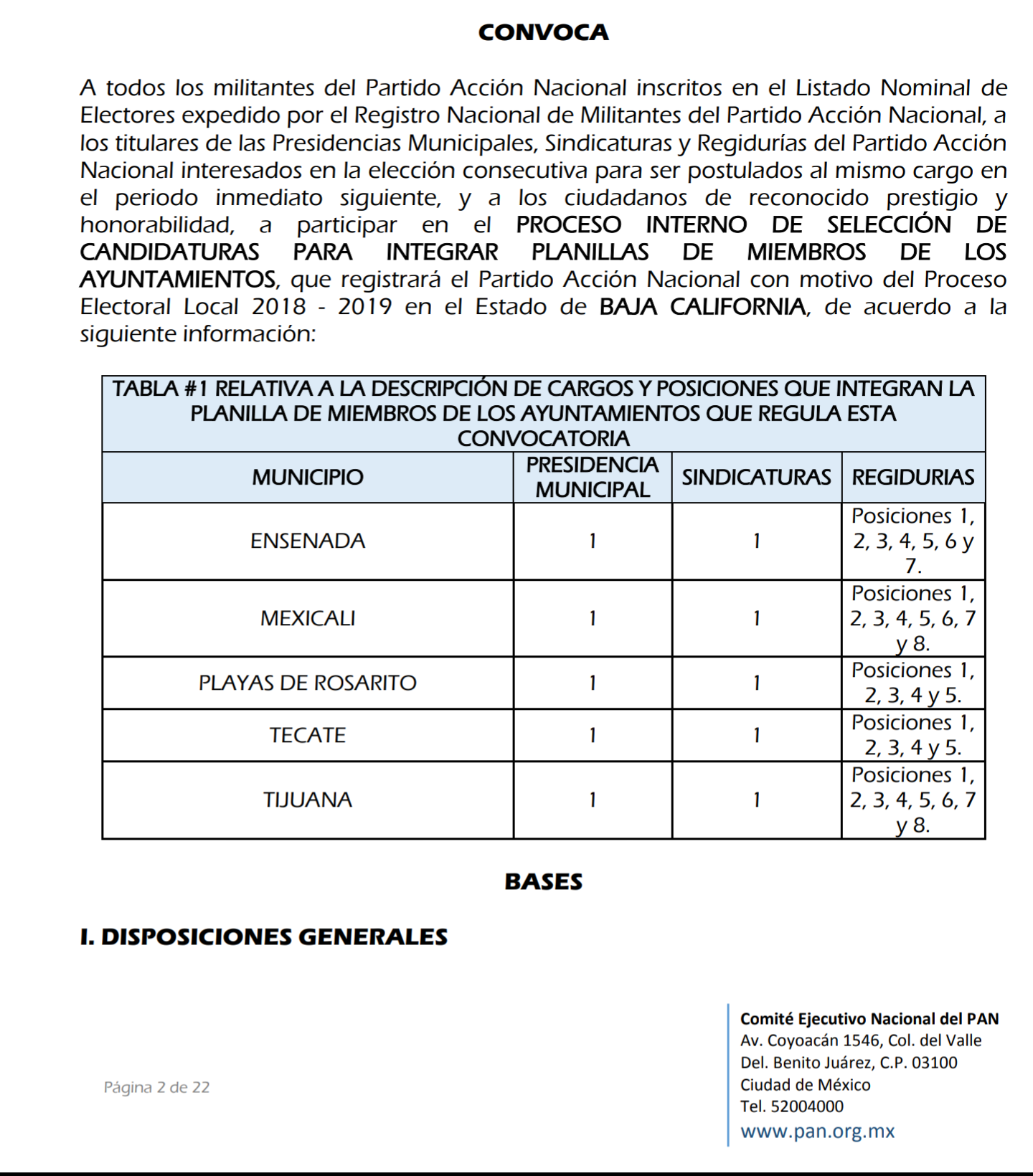 Emite PAN convocatoria interna para las precandidaturas a las alcaldías de BC