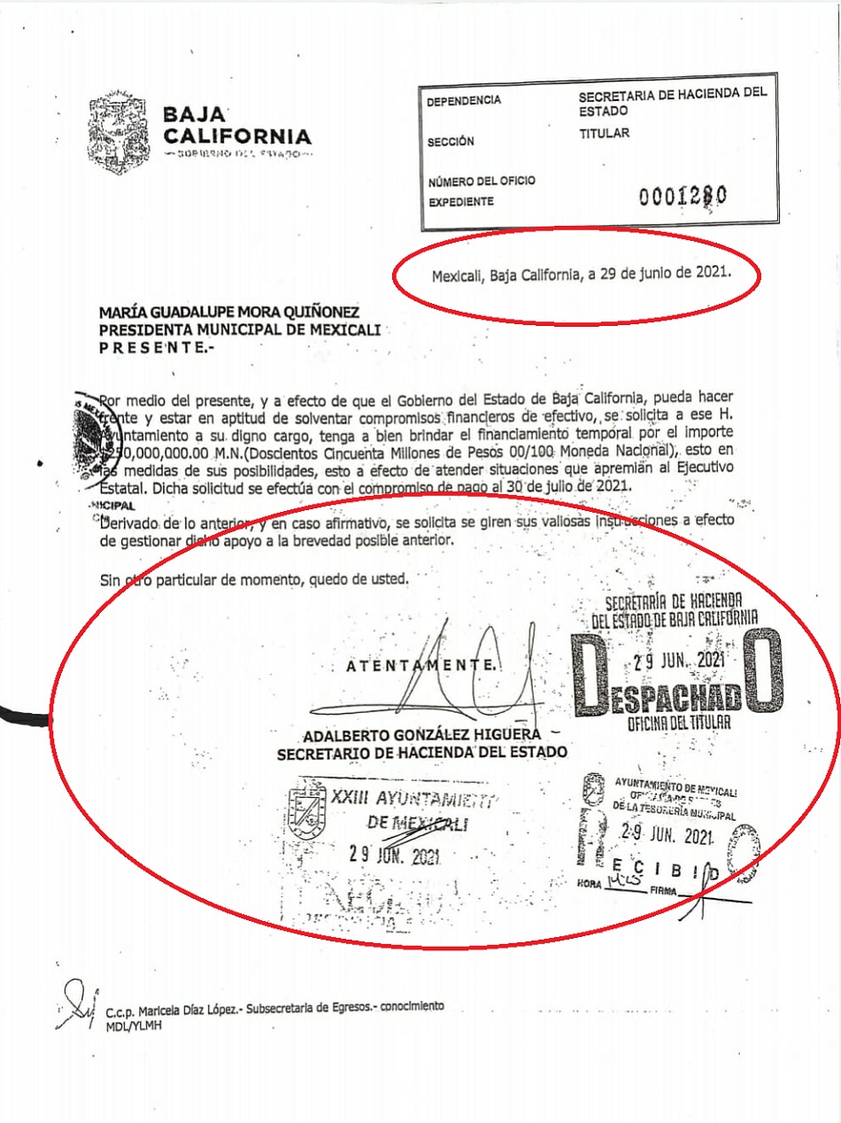 Lupita Mora mintió a los mexicalenses; “préstamo-convenio” de 250 MDP al Gobierno del Estado se realizó sin supervisión o anuencia de la Sindicatura Municipal