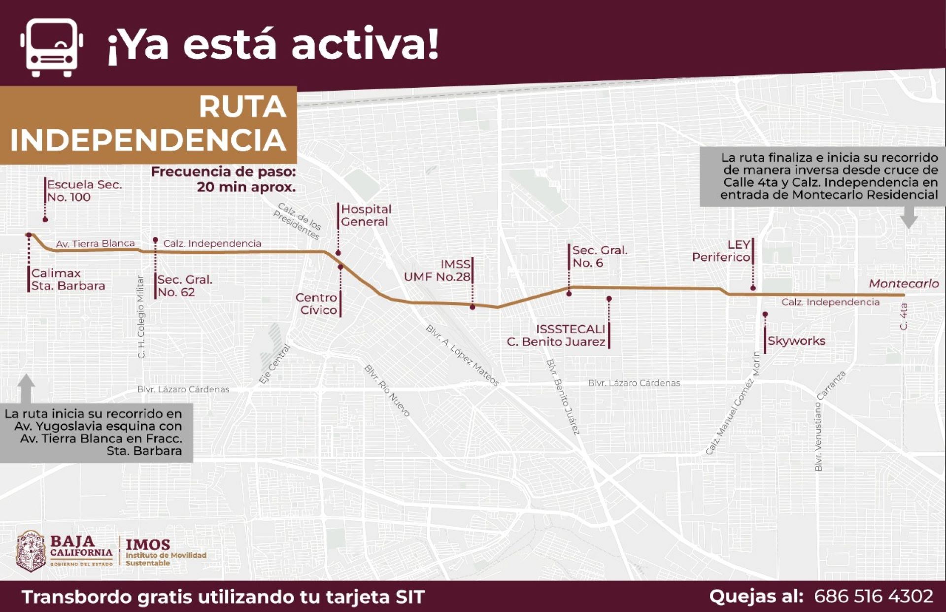 Anuncia IMOS nueva ruta de transporte en Mexicali