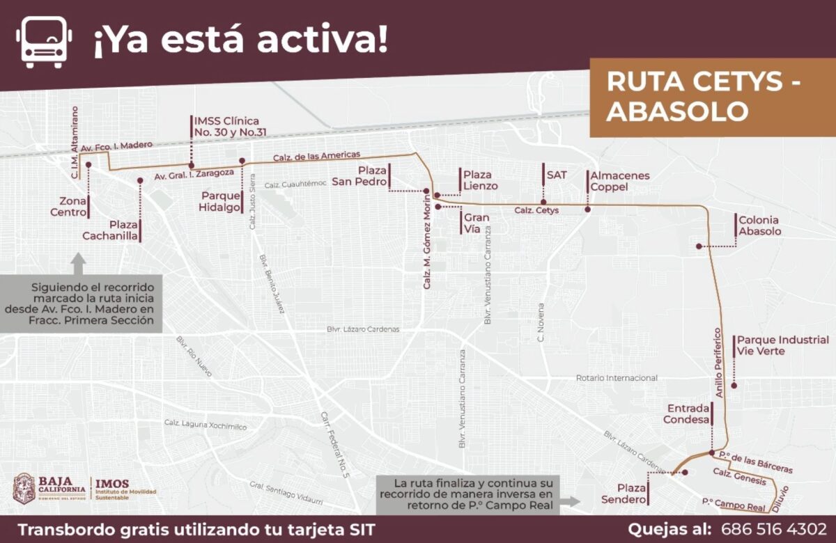 Anuncia IMOS nueva ruta de transporte en Mexicali