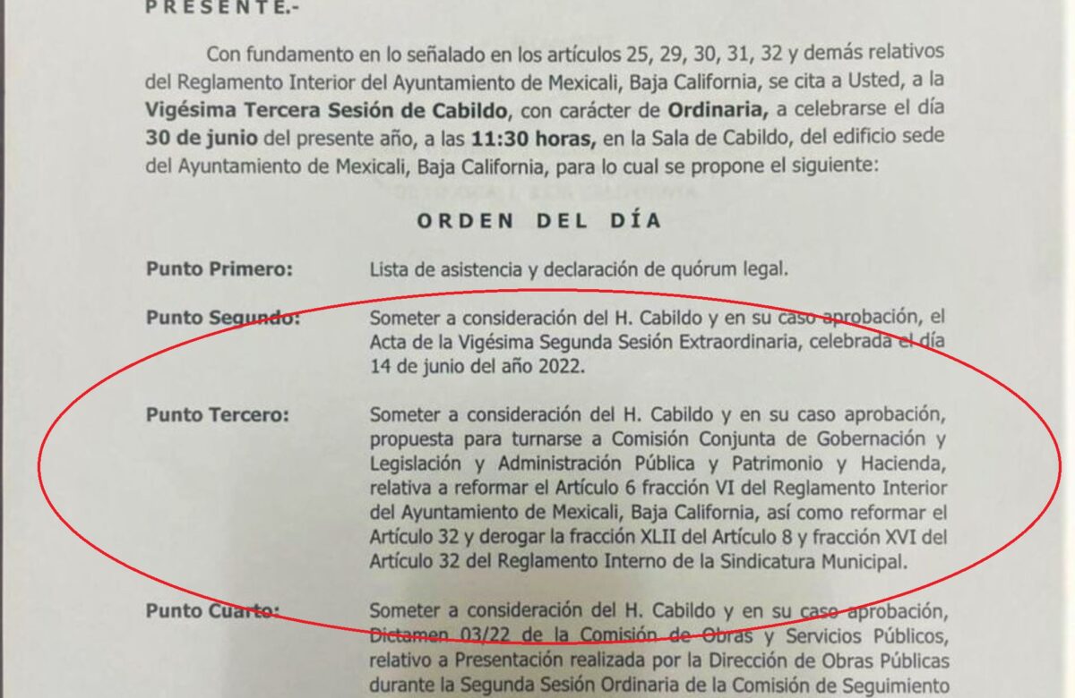 Analizará hoy Cabildo de Mexicali solicitud de Síndico Procurador de deshacerse de partida de gasto social