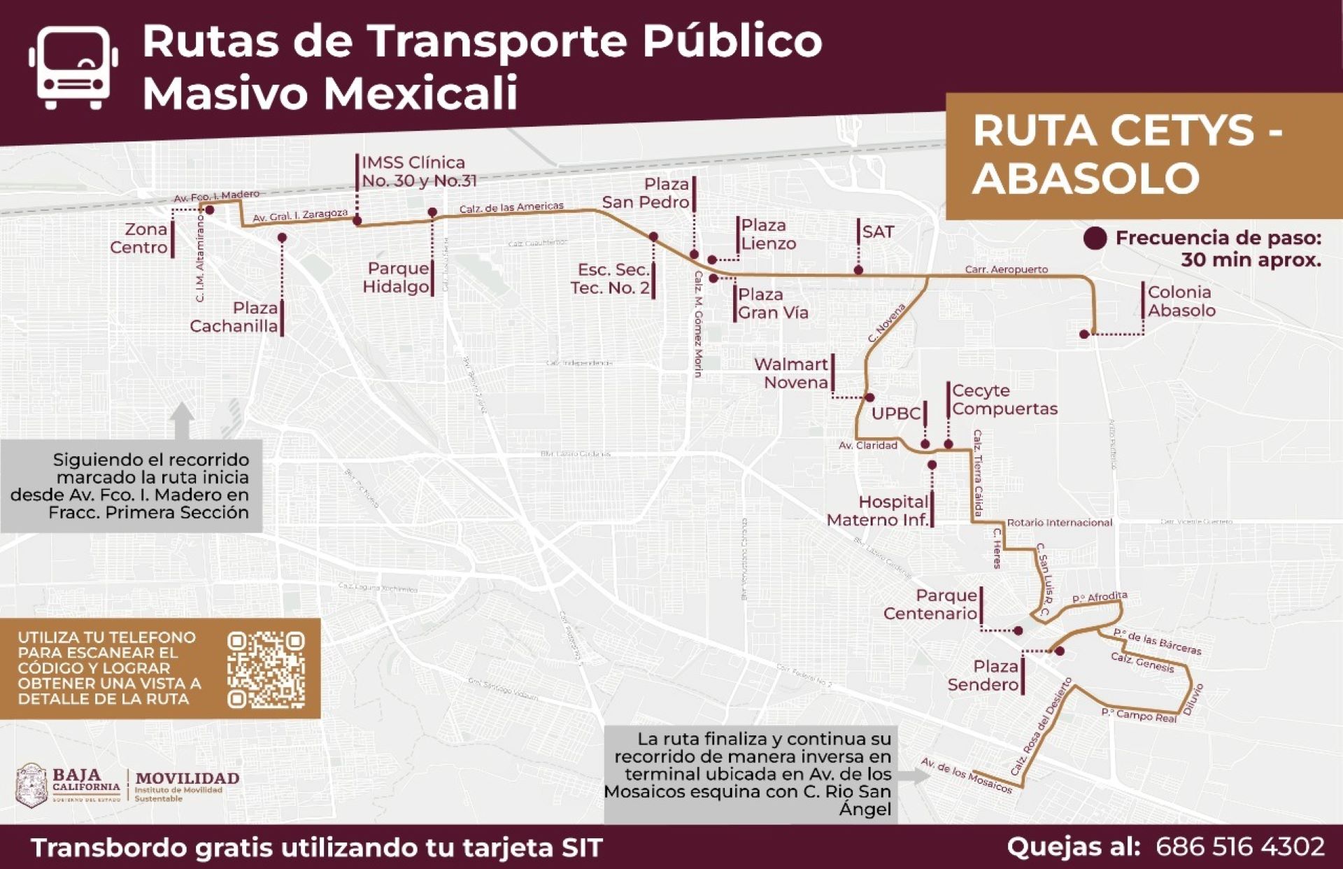 Anuncia IMOS modificación de ruta de transporte Cetys- Abasolo