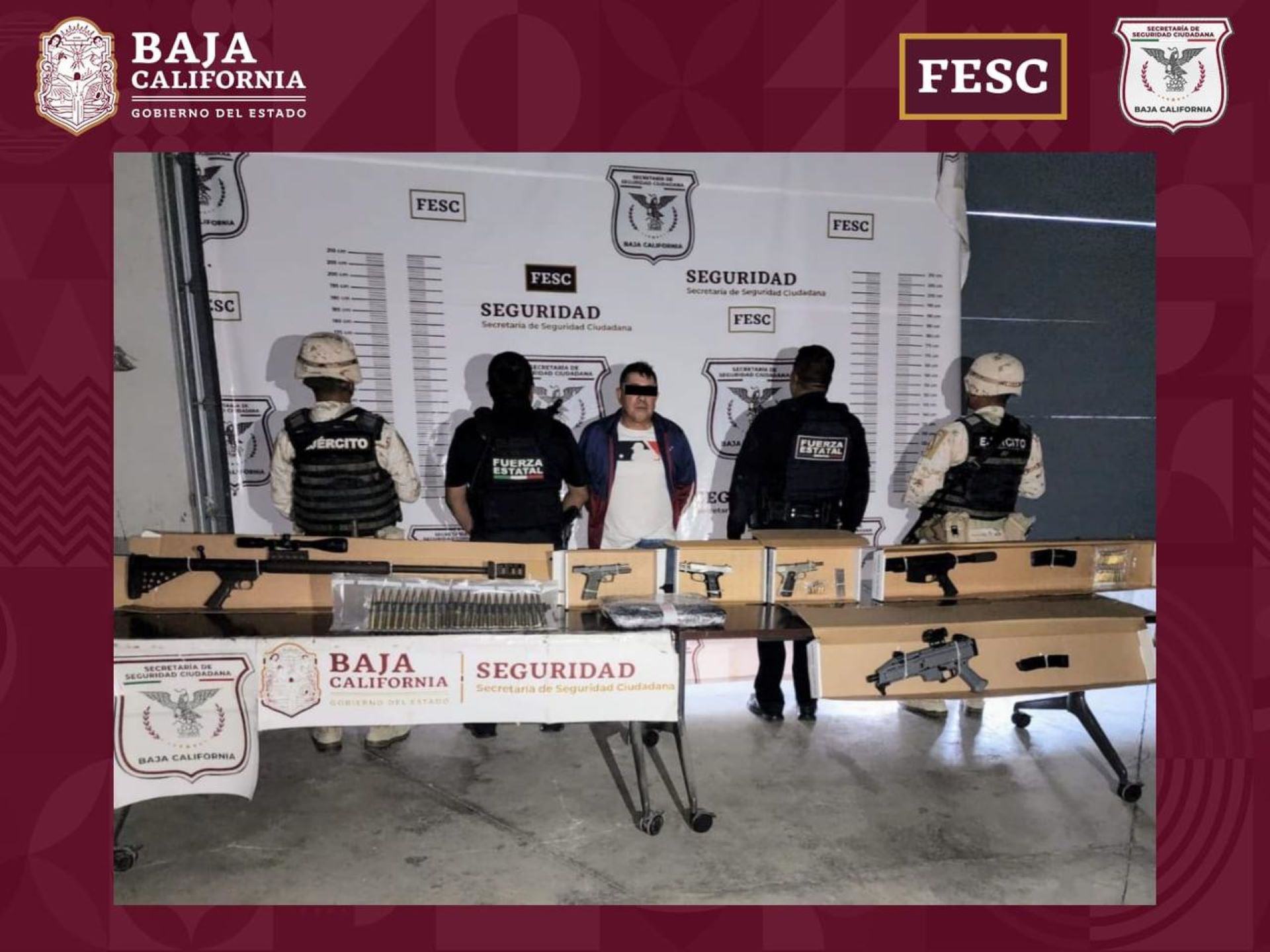 Detienen FESC y Sedena a hombre con fentanilo y armas