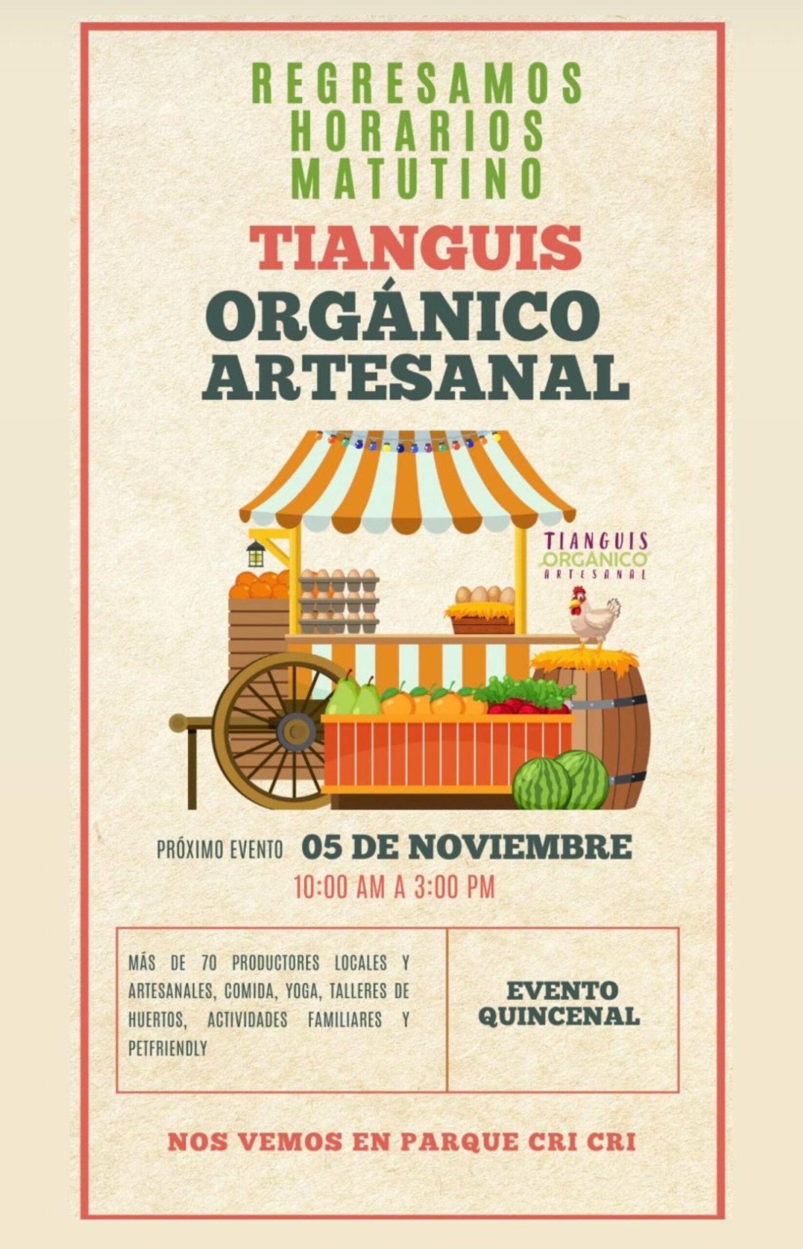 Este sábado habrá tianguis orgánico en el Parque Cri-Cri