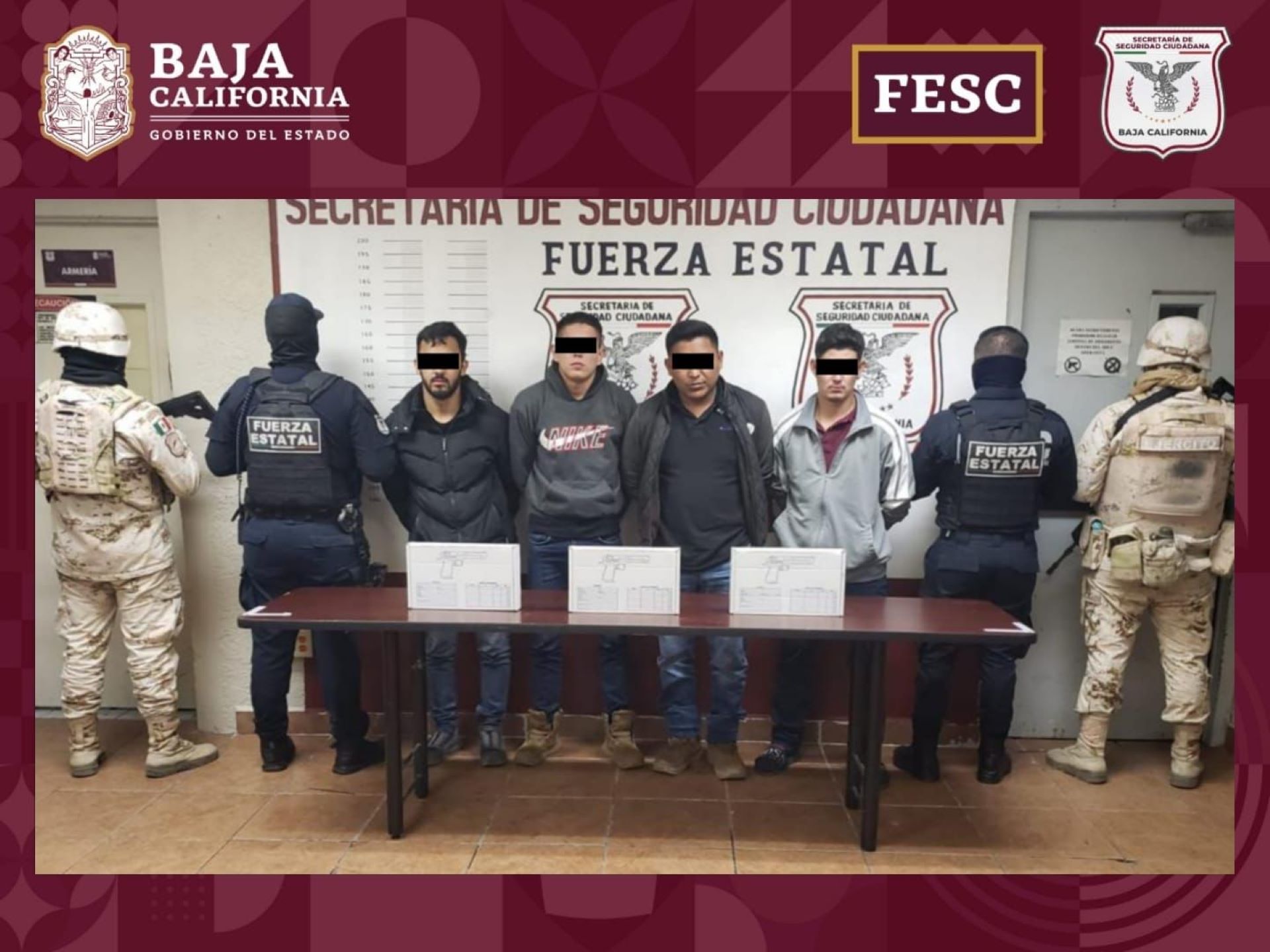 Detiene FESC a 10 personas con armas de fuego y metanfetaminas en Valle de Mexicali