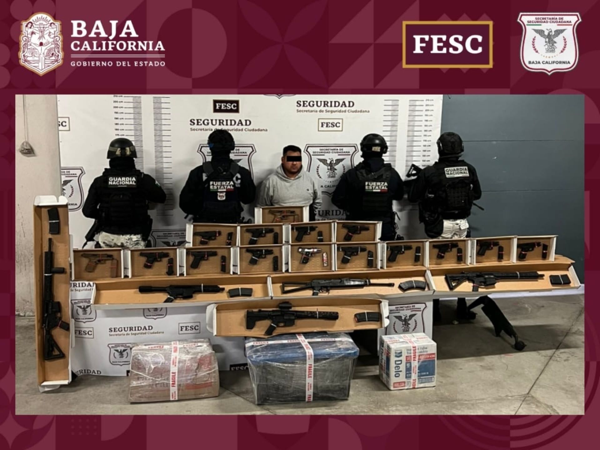 Asegura Fuerza Estatal arsenal de armas y cargamento de droga en Tijuana