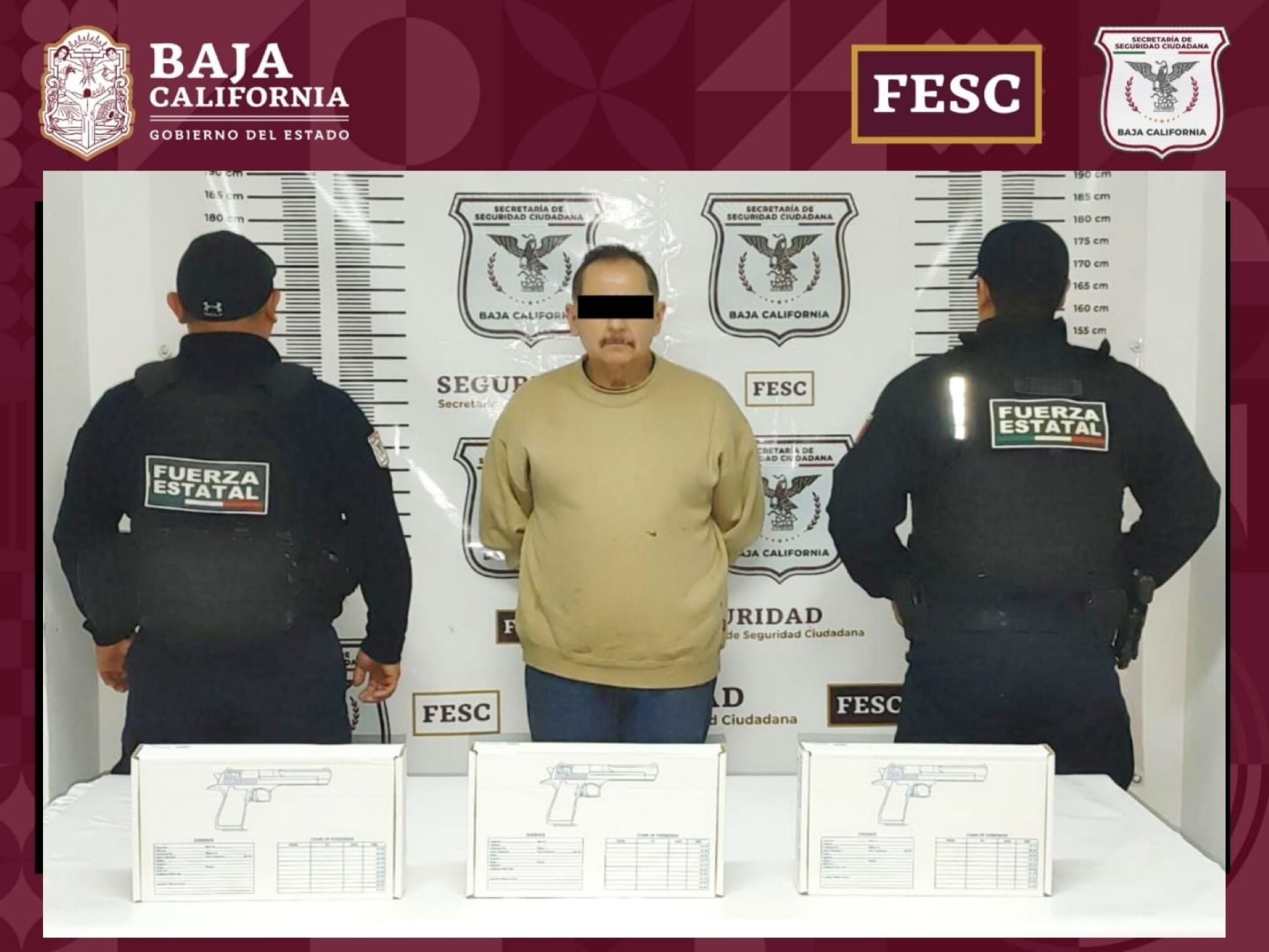 Detiene FESC a persona en posesión de tres armas cortas