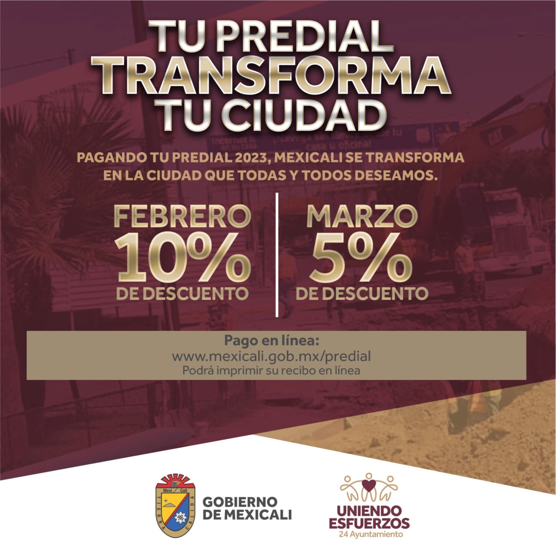 Otorga Gobierno de Mexicali 10% de descuento en el pago del predial durante el mes de febrero