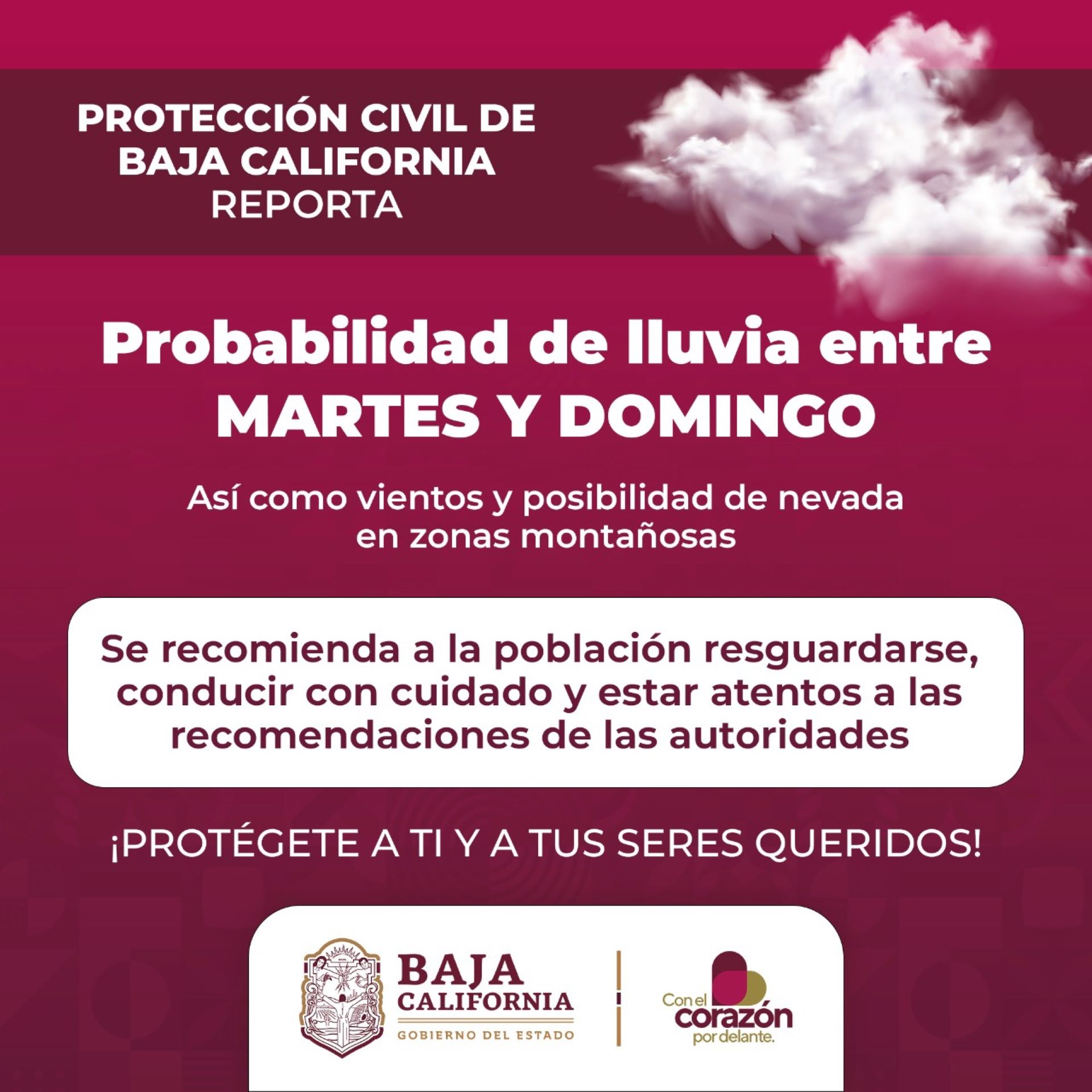 Se pronostican lluvias, vientos y nevadas en BC: Protección Civil Estatal