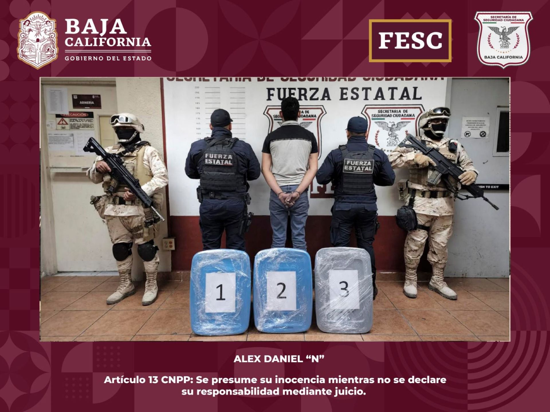 Decomisa FESC 68 kilos de metanfetamina y detiene a presunto narcotraficante