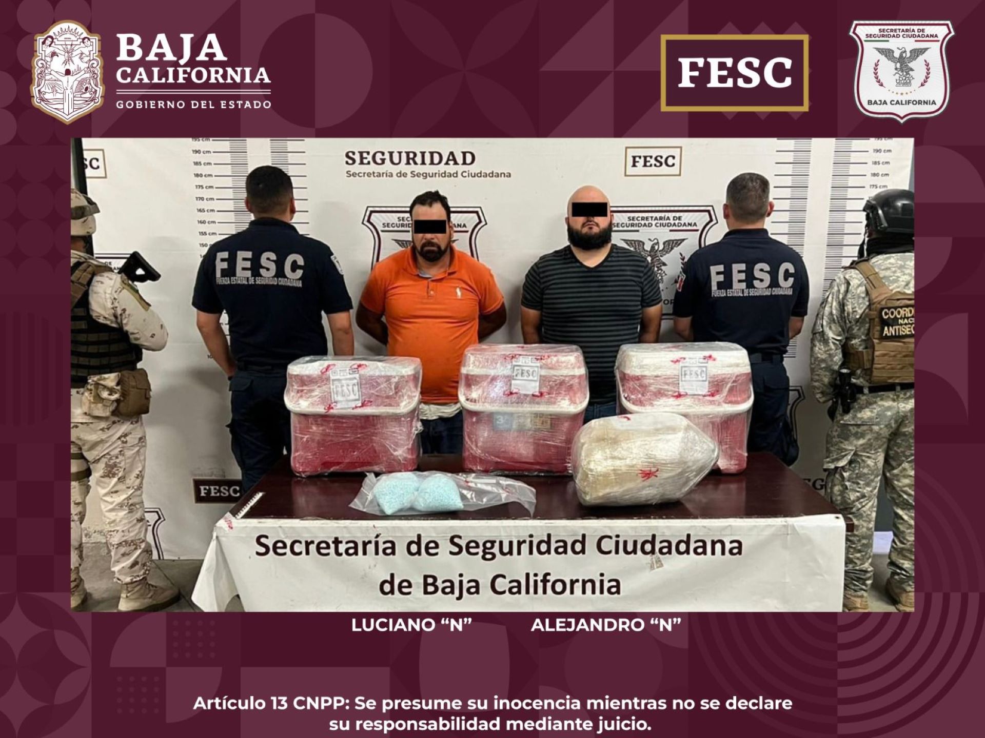 Aseguran FESC y Sedena cerca de 70 kg de fentanilo y detienen a dos personas