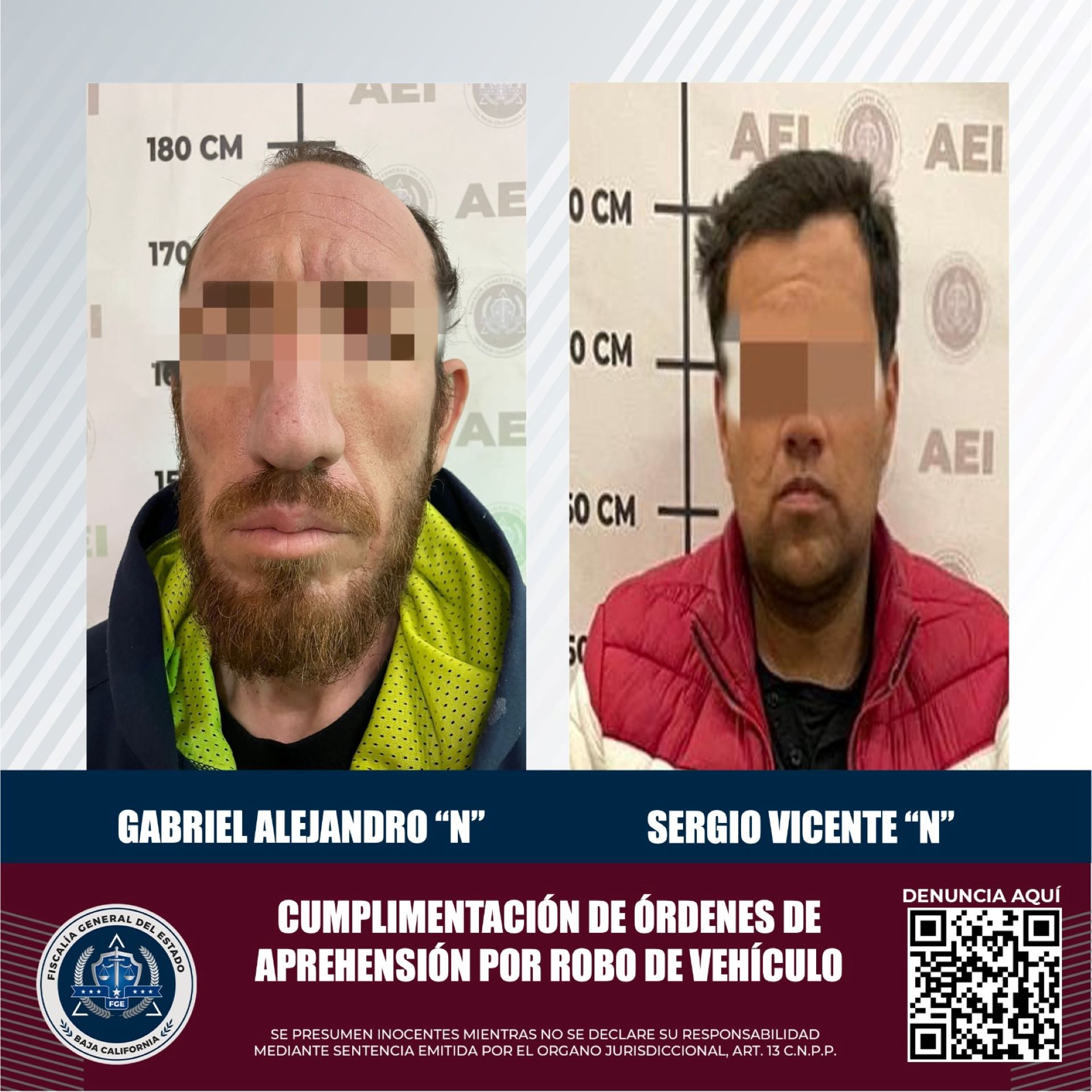 Agentes estatales de investigación capturan a dos sujetos por robo de vehículo