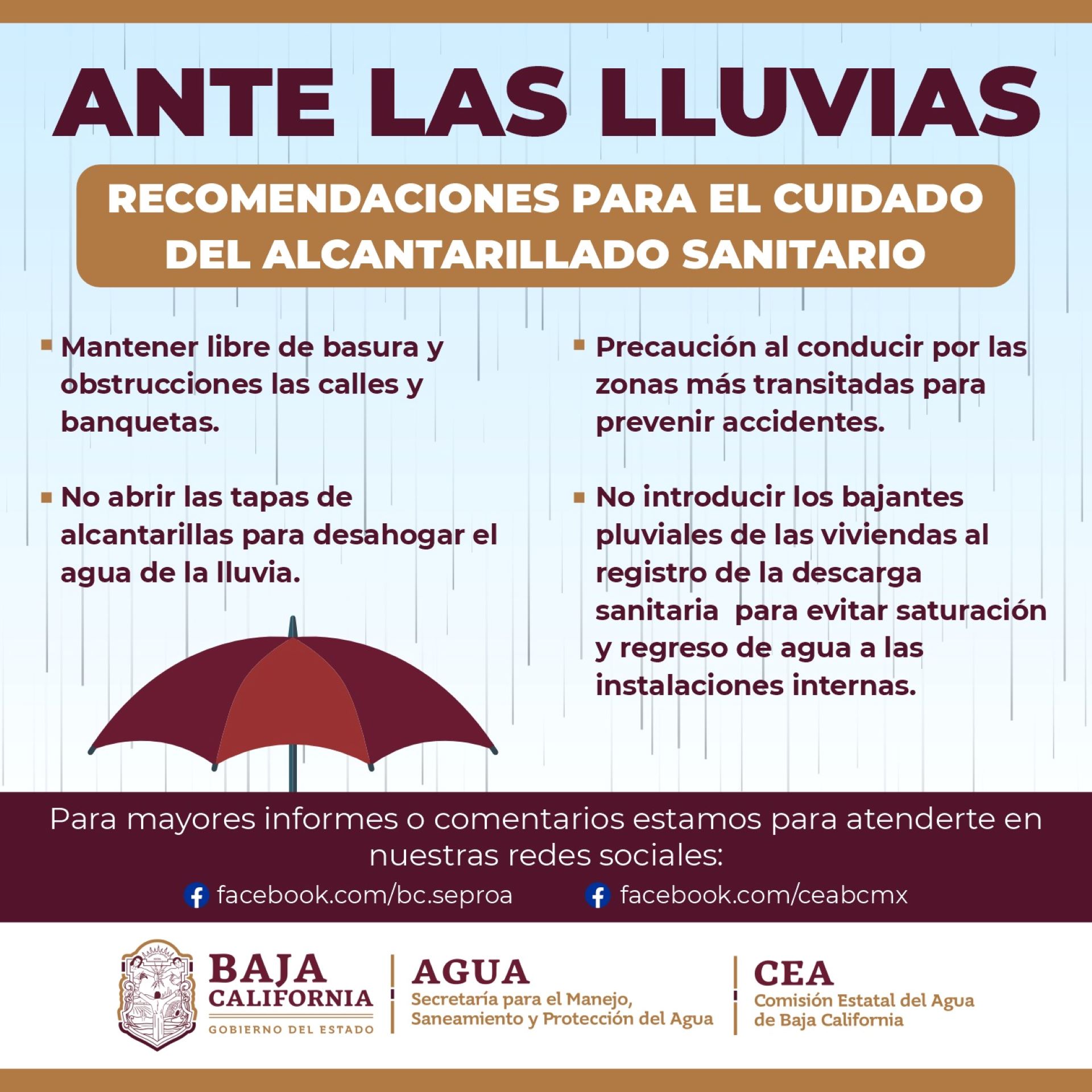 Emite Seproa recomendaciones ante próximas lluvias