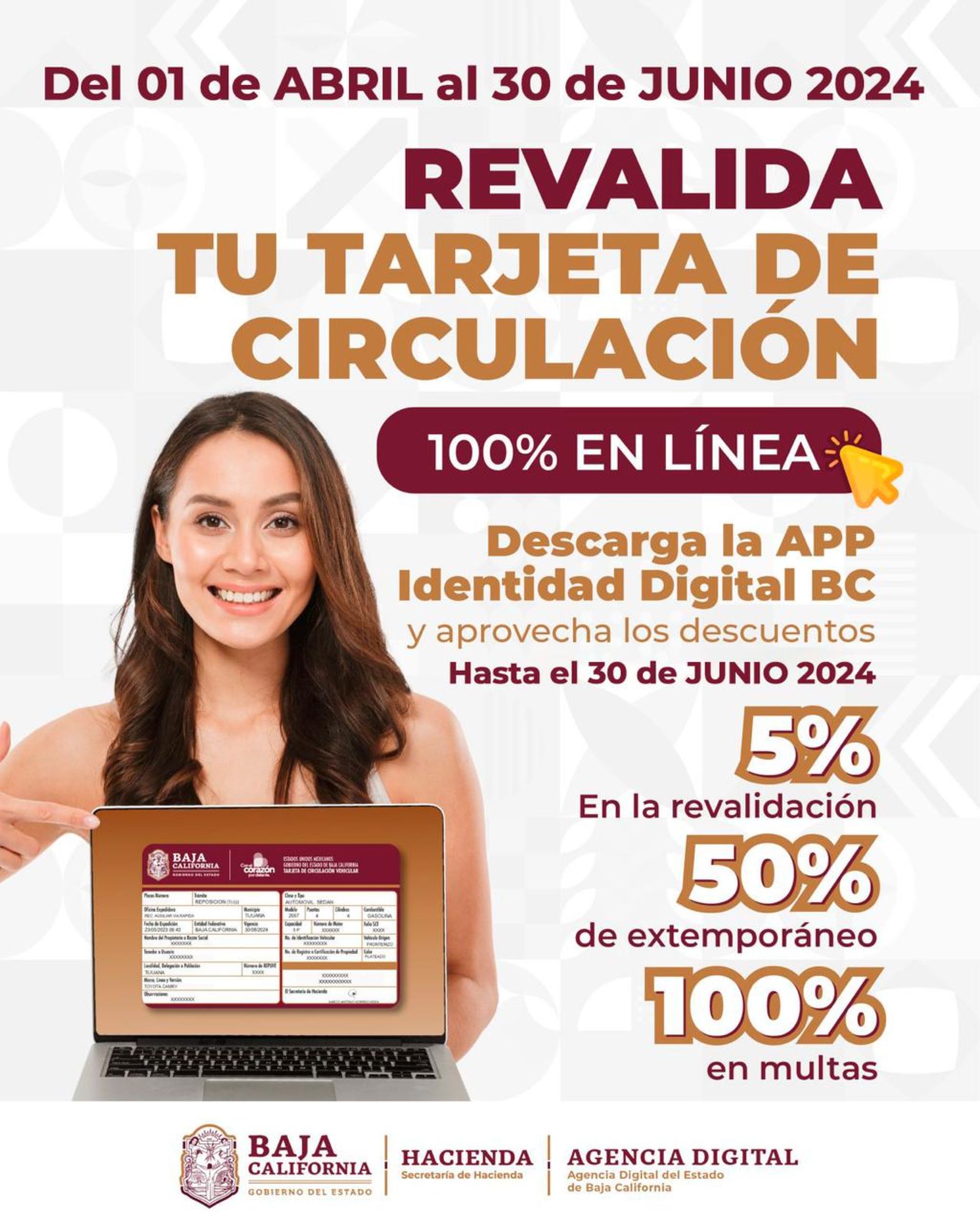 Gobierno de BC invita a revalidar tarjeta de circulación de forma 100% digital