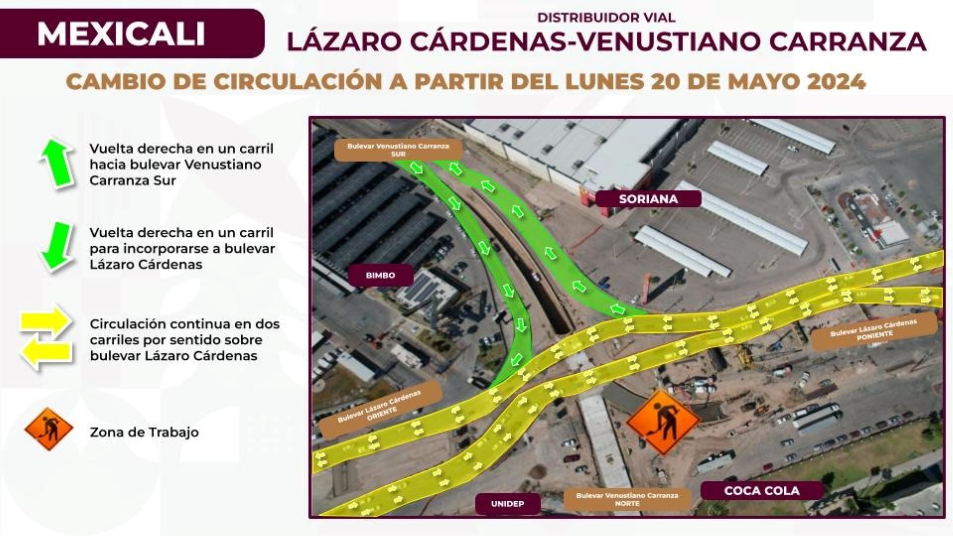 Anuncia Sidurt cambios en circulación vehicular en zona de trabajo del distribuidor vial Lázaro Cárdenas y Venustiano Carranza