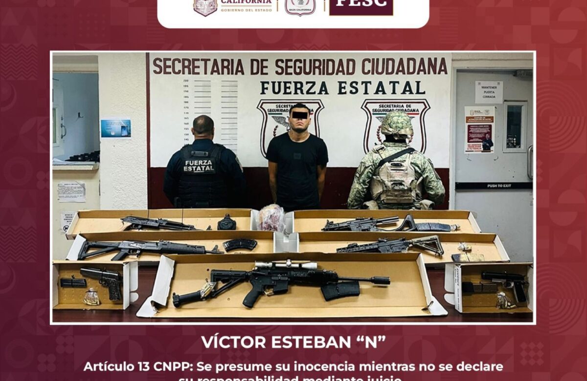 Aseguran FESC y Sedena arsenal de armas de fuego y detienen a un hombre en Tecate