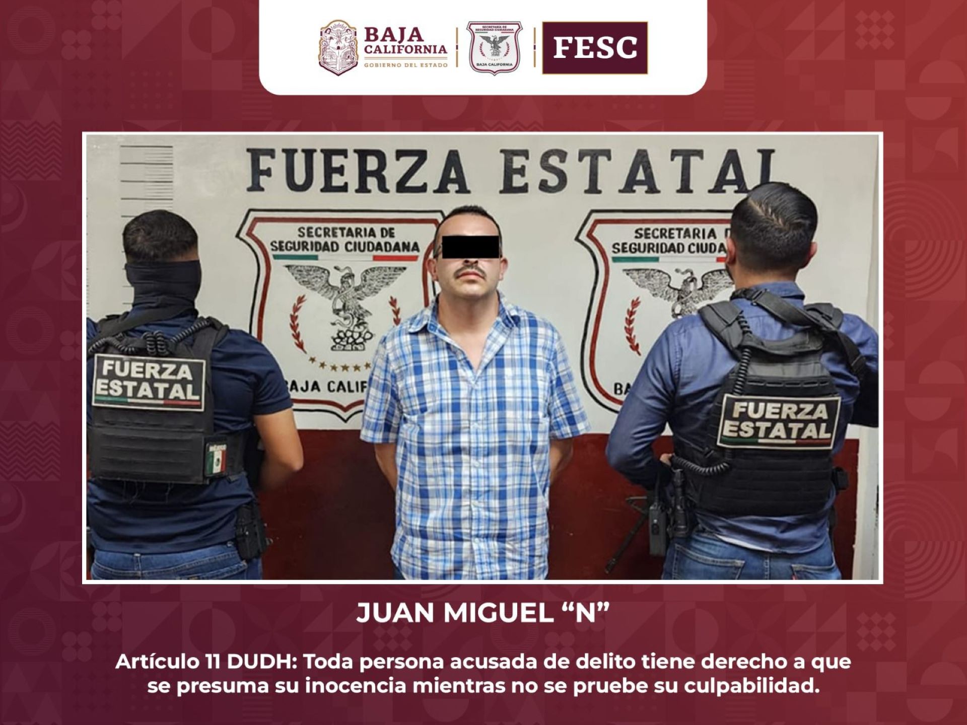 Presunto traficante de drogas prófugo de Estados Unidos, es detenido en Mexicali por la FESC