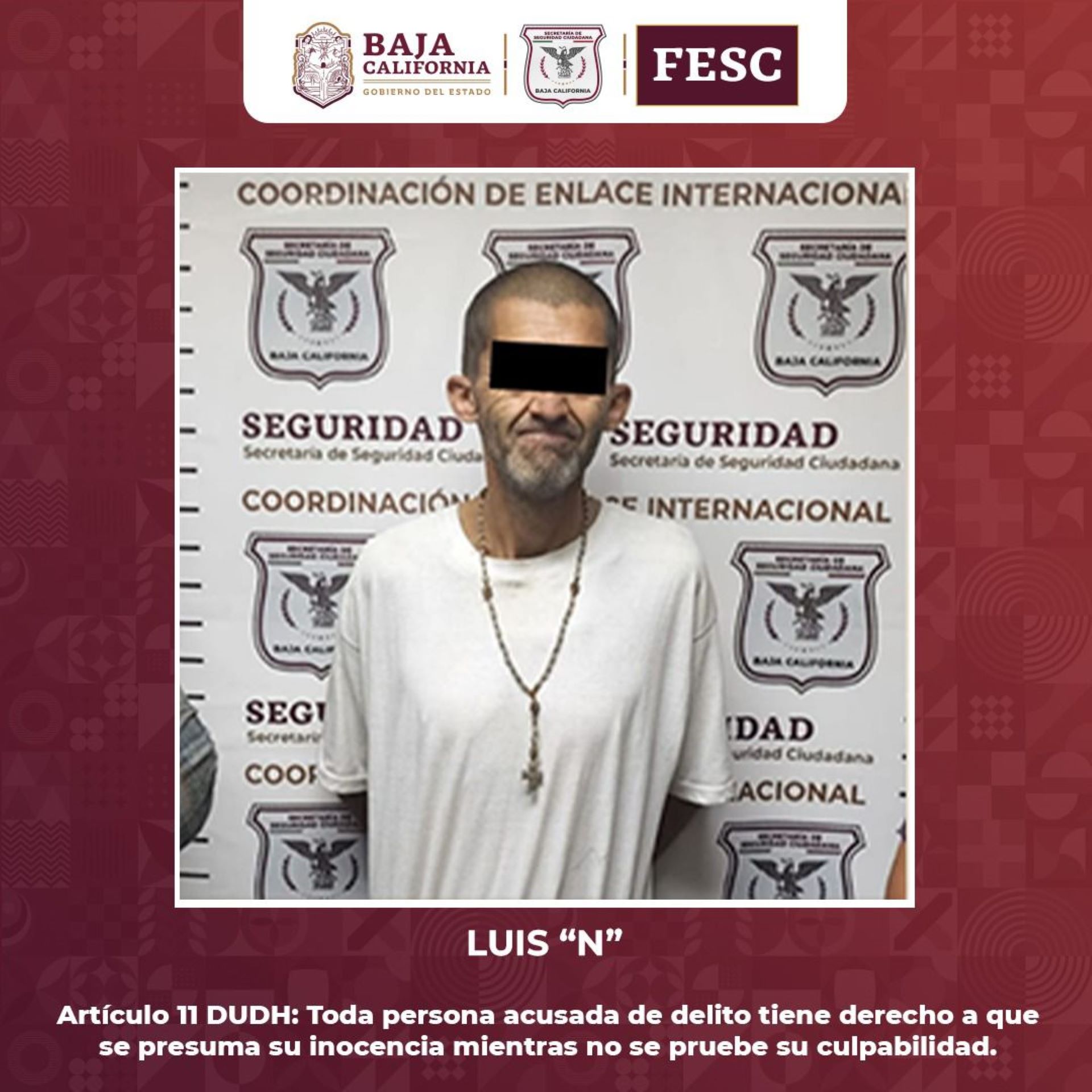 Logra FESC captura de homicida prófugo de Estados Unidos en Mexicali