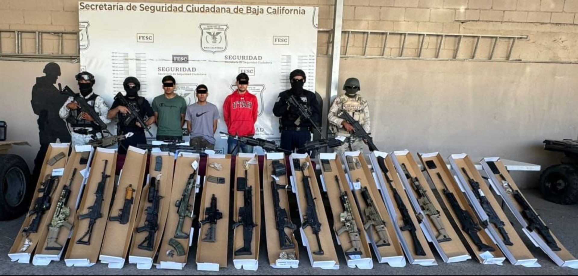 Aseguran Fuerza Estatal, Sedena y Guardia Nacional arsenal en el Valle de Mexicali