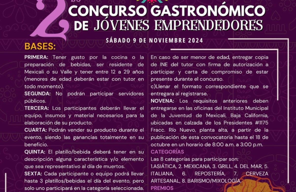 Gobierno de Mexicali lanza concurso gastronómico para jóvenes con premios de hasta 5 mil pesos