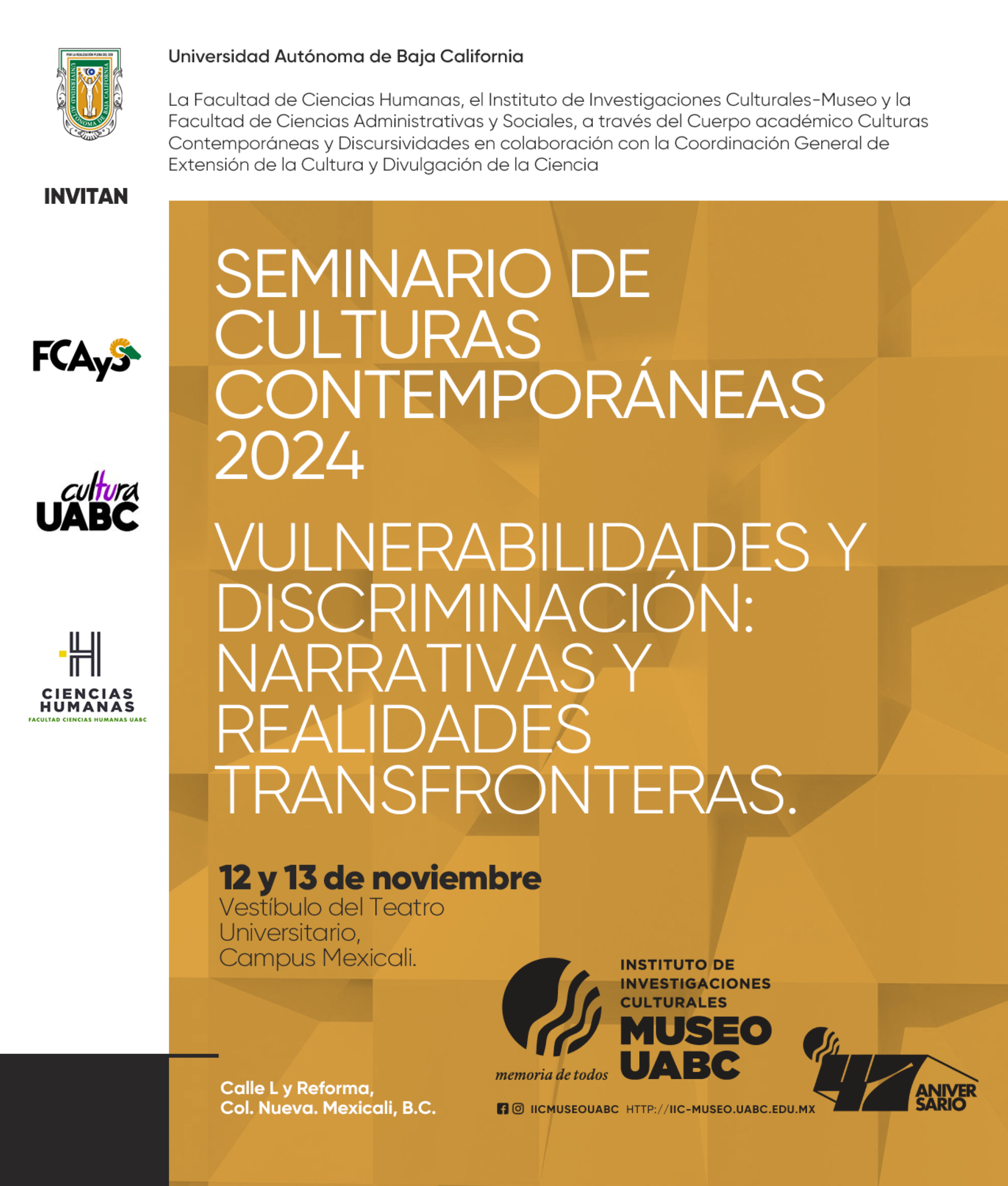 La UABC invita al Seminario de Culturas Contemporáneas 2024