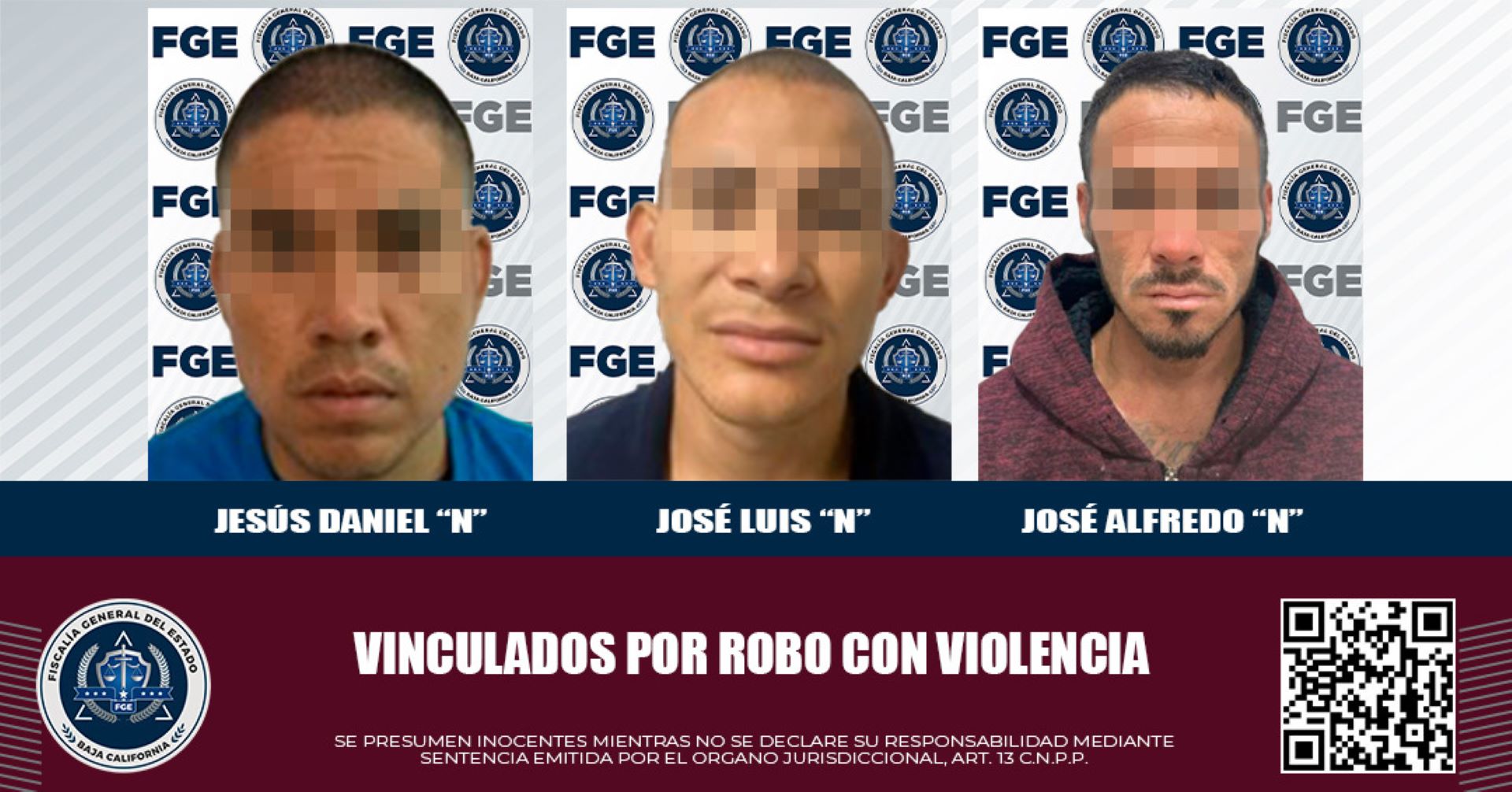 Logra FGE prisión preventiva contra imputados en robos con violencia