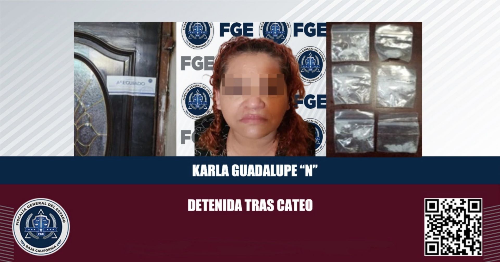 Elementos de la FGE aseguran a mujer, presunta narcomenudista tras cateo