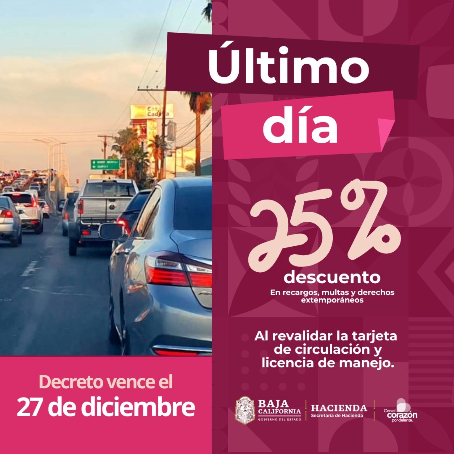 Este viernes es el último día para aprovechar los descuentos que ofrece Gobierno del Estado en trámites vehiculares