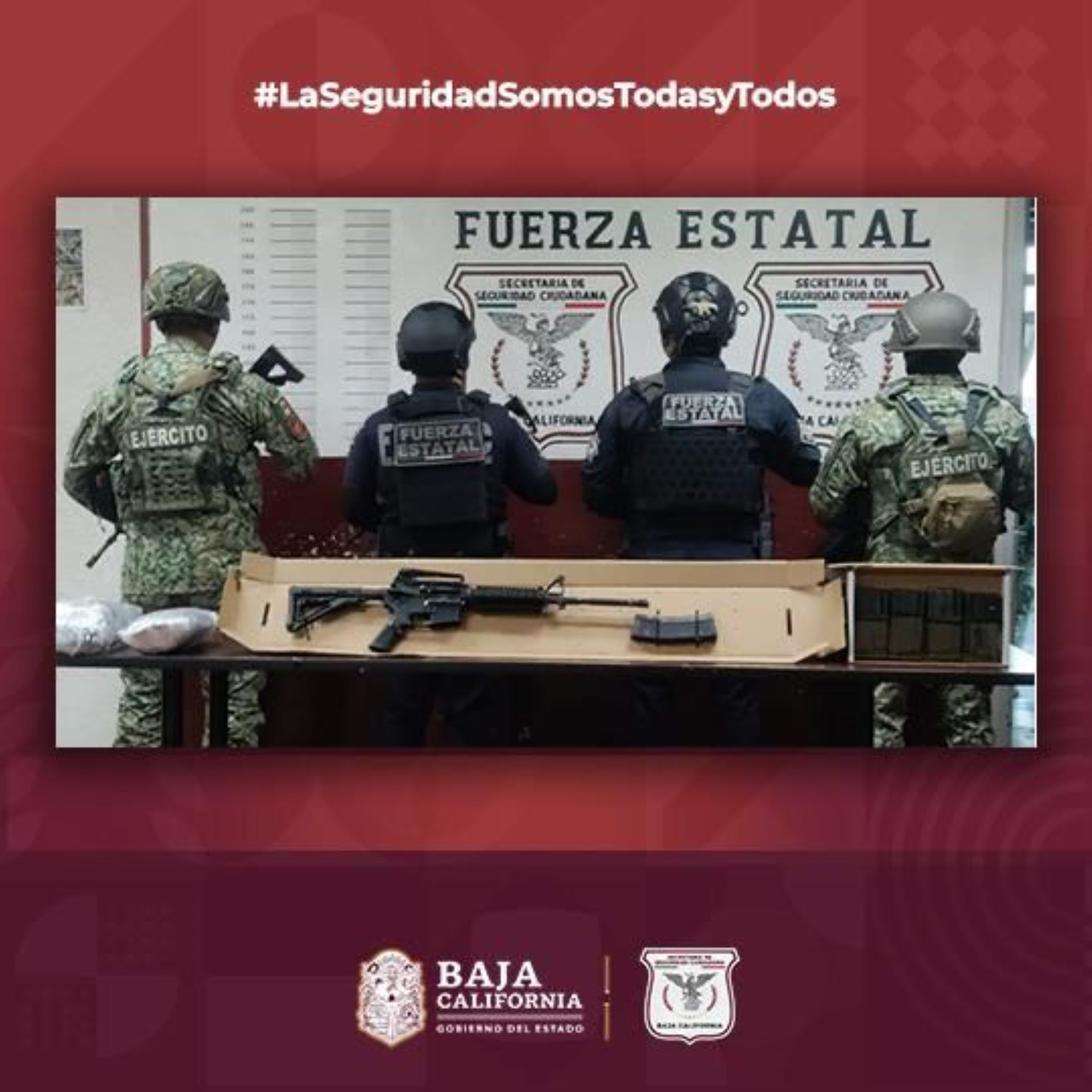 Aseguran FESC y Ejército vehículos, armas de alto poder y municiones en Mexicali y Ensenada