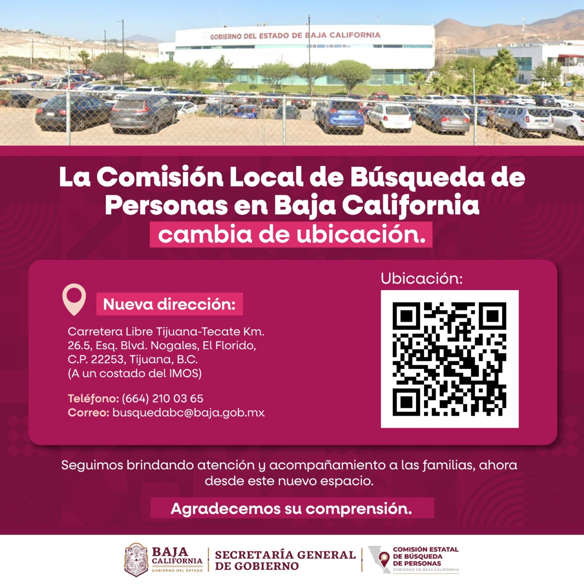 Informa Gobierno de BC nueva sede de la Comisión Local de Búsqueda en Tijuana