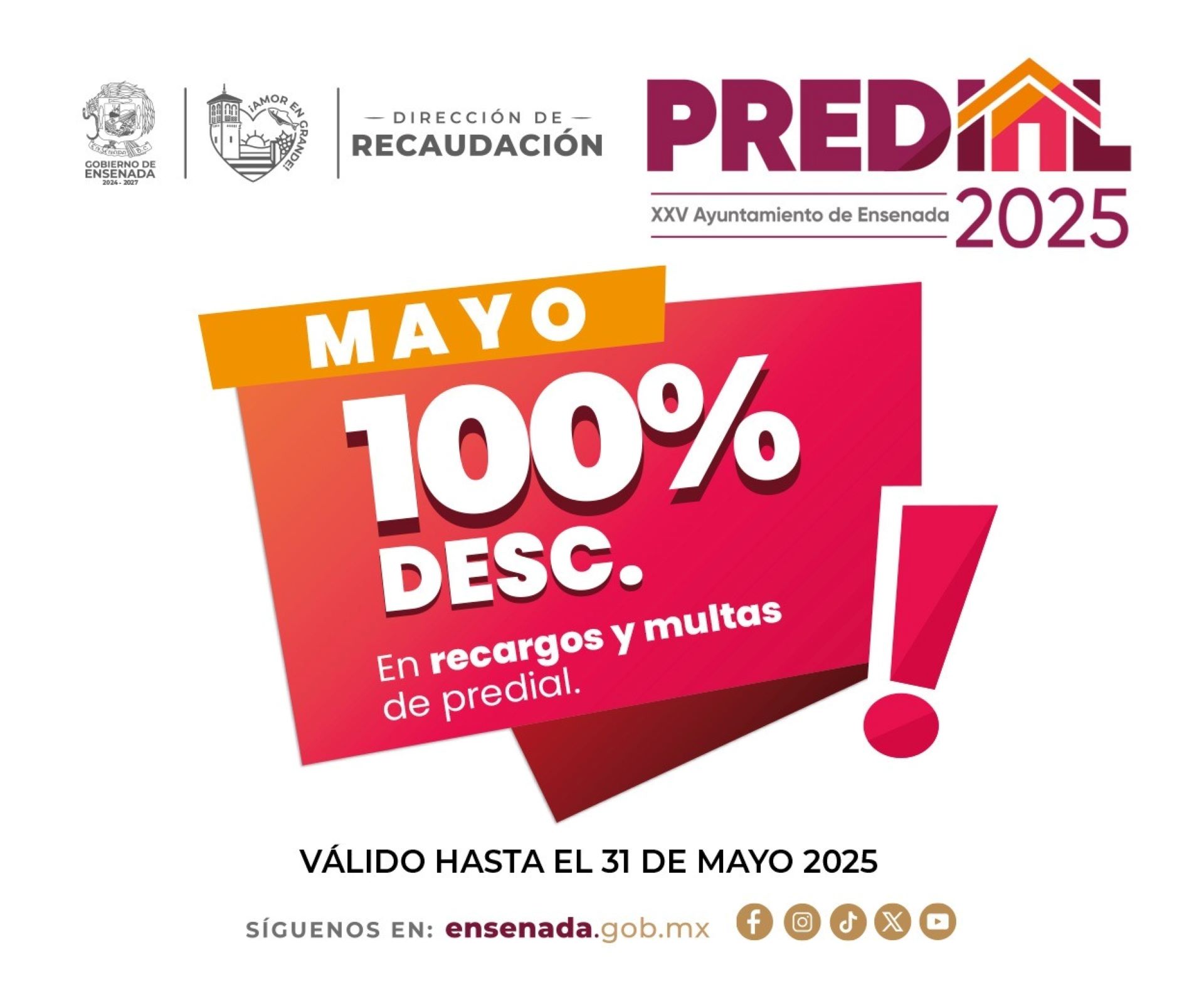 Durante mayo 100% de descuento en multas y recargos del impuesto predial