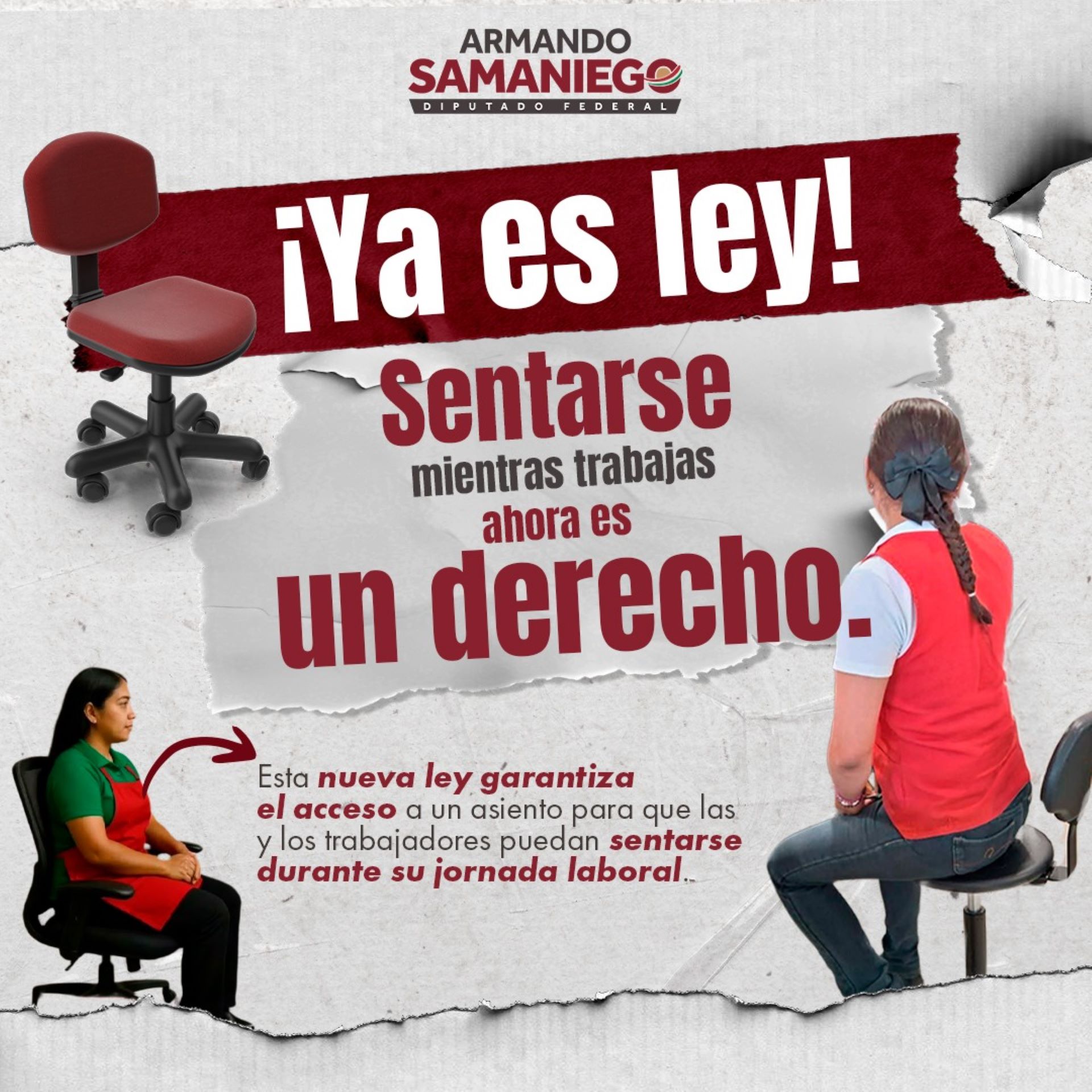 Ya es obligatorio que los patrones permitan a las y los empleados sentarse durante su jornada laboral: Armando Samaniego