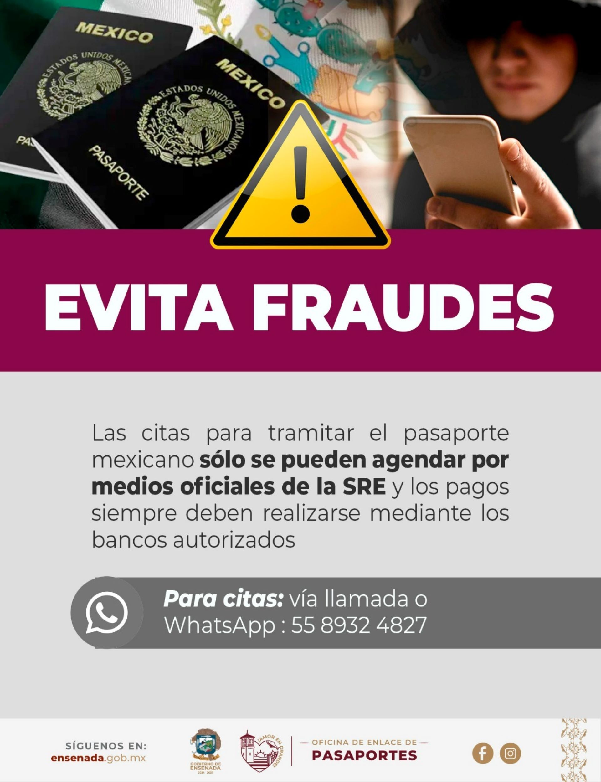 Llama Gobierno de Ensenada a evitar ser víctima de fraude en trámite de pasaporte mexicano