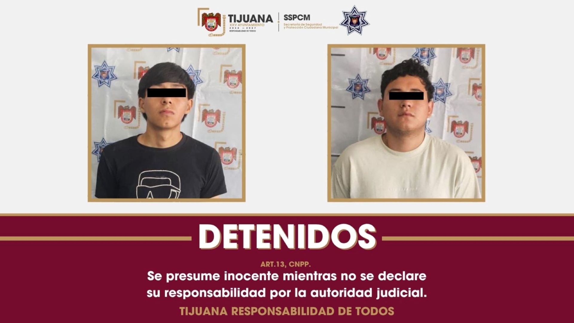 Detiene Policía Municipal de Tijuana a dos presuntos responsables de homicidio en Las Huertas