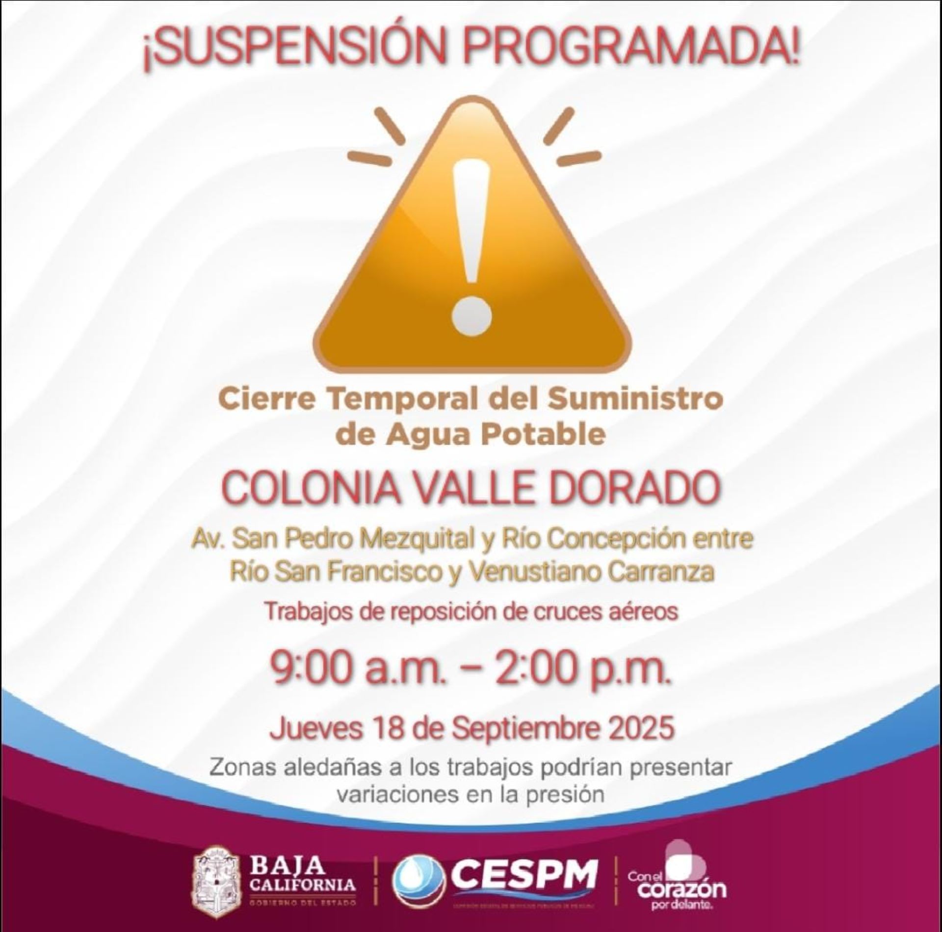 CESPM anuncia suspensión programada de agua en valle dorado por trabajos en el dren México