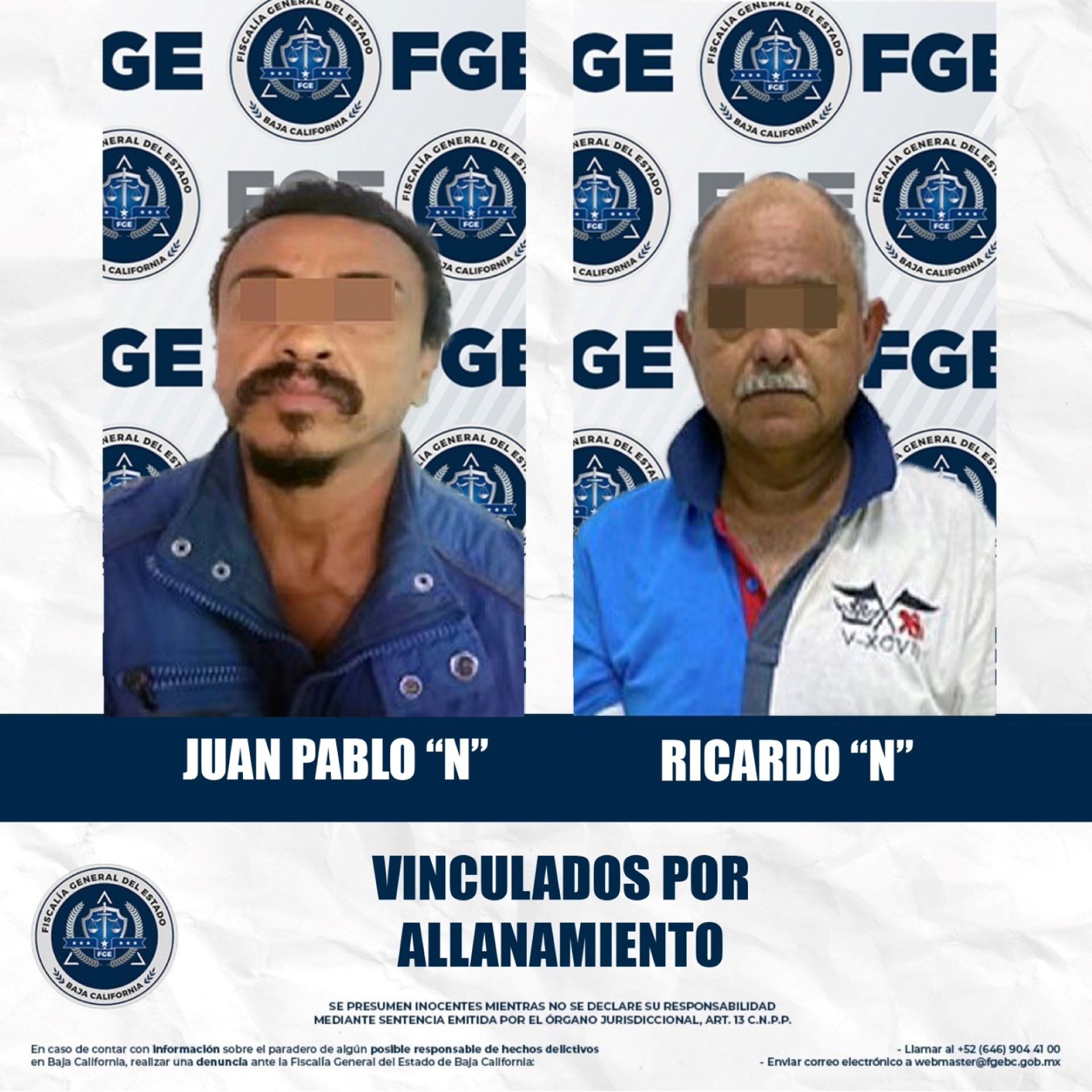 Obtiene Fiscalía Regional de Mexicali vinculación a proceso contra dos hombres por allanamiento de morada