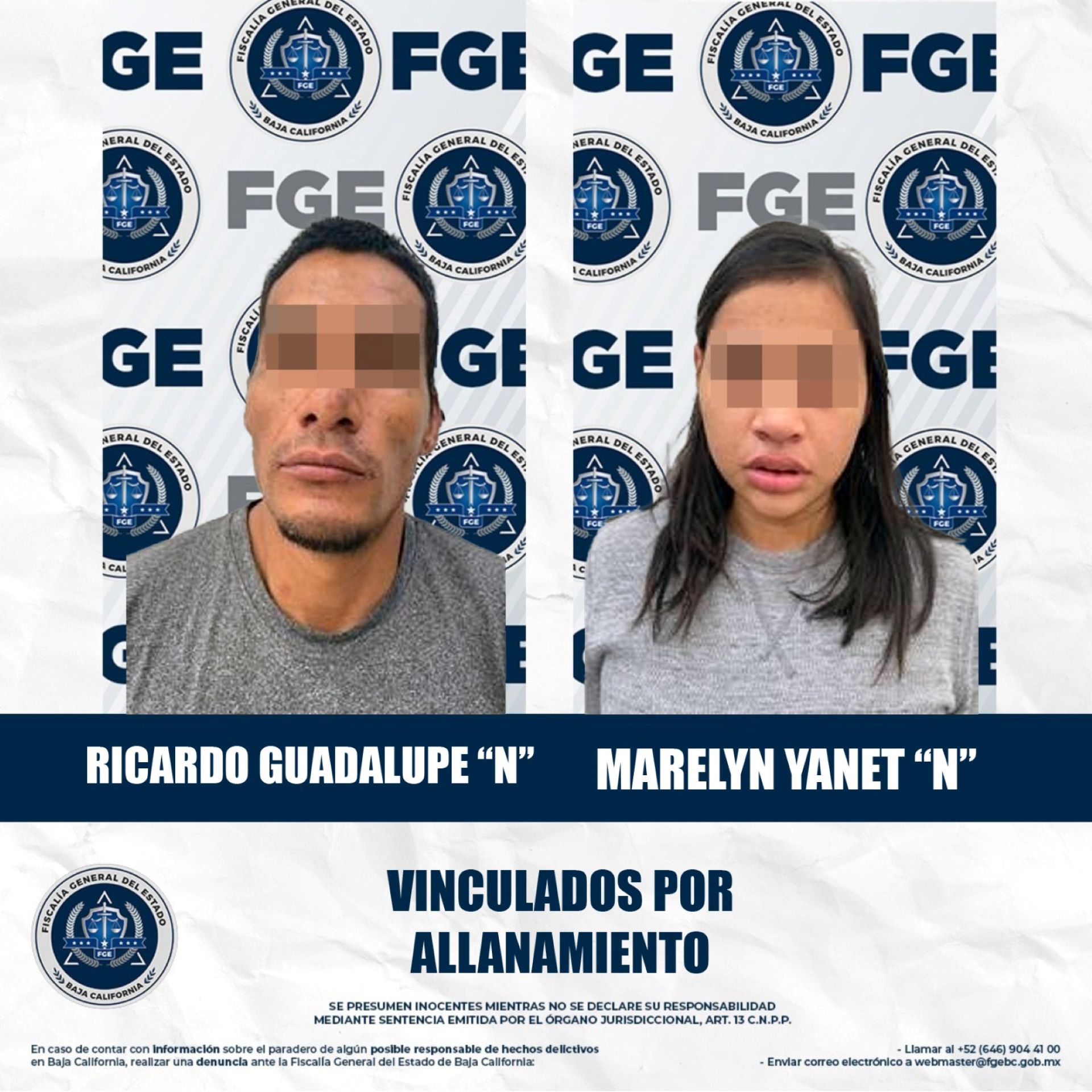 Obtiene Fiscalía vinculación contra pareja imputada por allanamiento