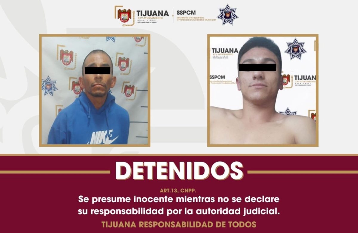 Asegura Policía Municipal de Tijuana arma de fuego y detiene a dos hombres en la colonia Libertad