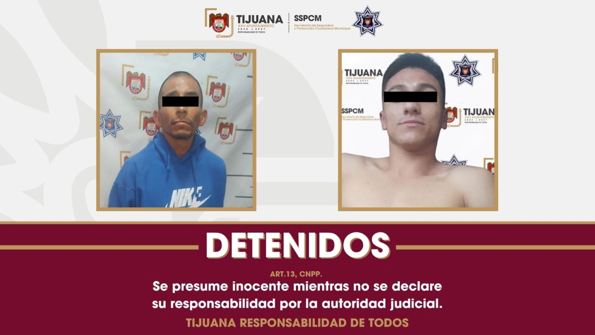 Asegura Policía Municipal de Tijuana arma de fuego y detiene a dos hombres en la colonia Libertad
