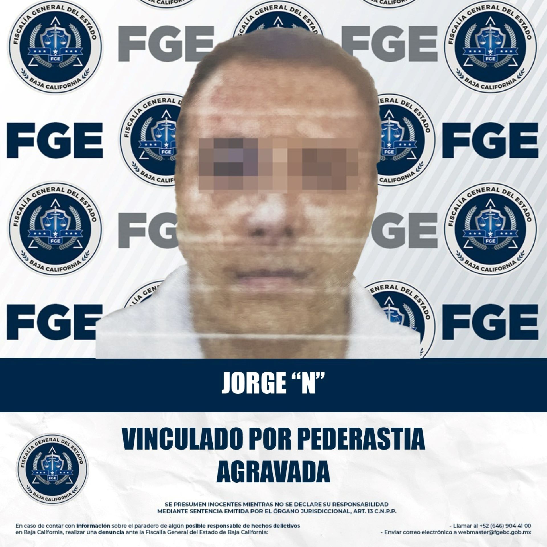 Obtiene FGE vinculación a proceso a sujeto por pederastia agravada