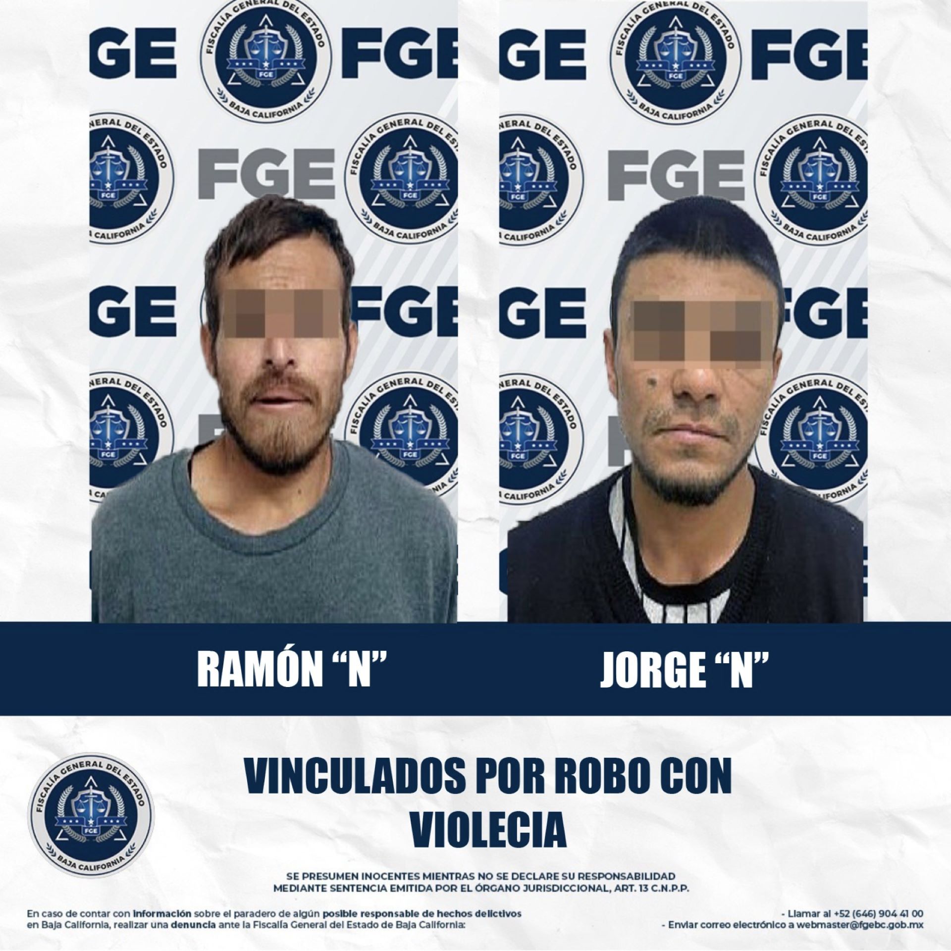 Fiscalía logra vinculación a proceso contra dos hombres por robo con violencia en Mexicali
