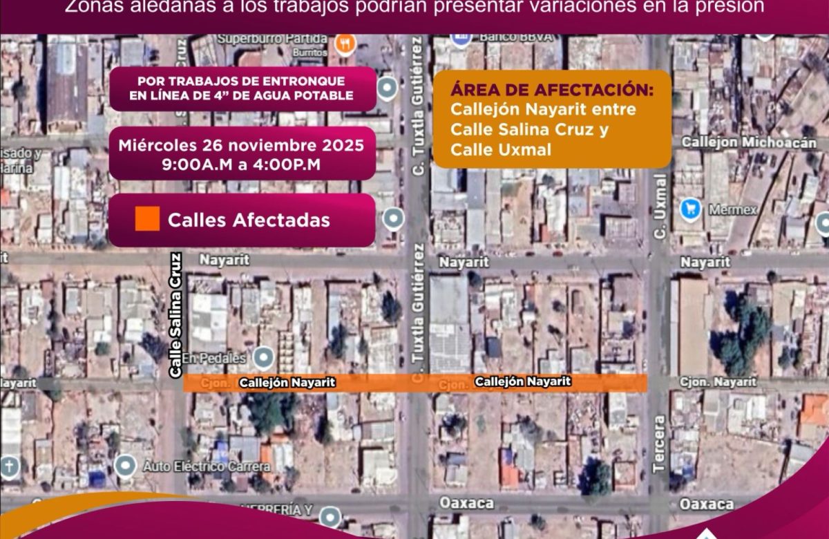 CESPM realiza cierres temporales de agua en Pueblo Nuevo, Segunda Sección y San Felipe por trabajos de mejora