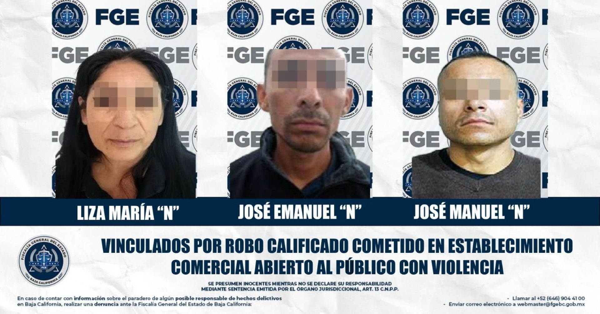 Vinculan a proceso a tres personas por robo calificado en establecimiento comercial
