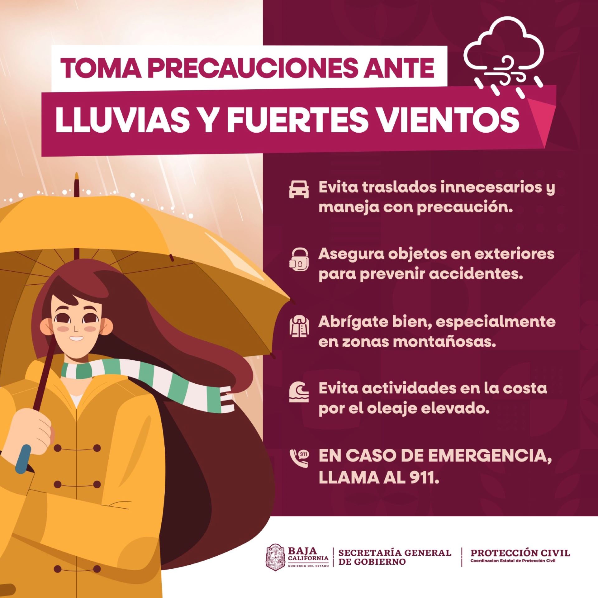 Alerta Protección Civil BC por lluvias fuertes a muy fuertes durante fin de año