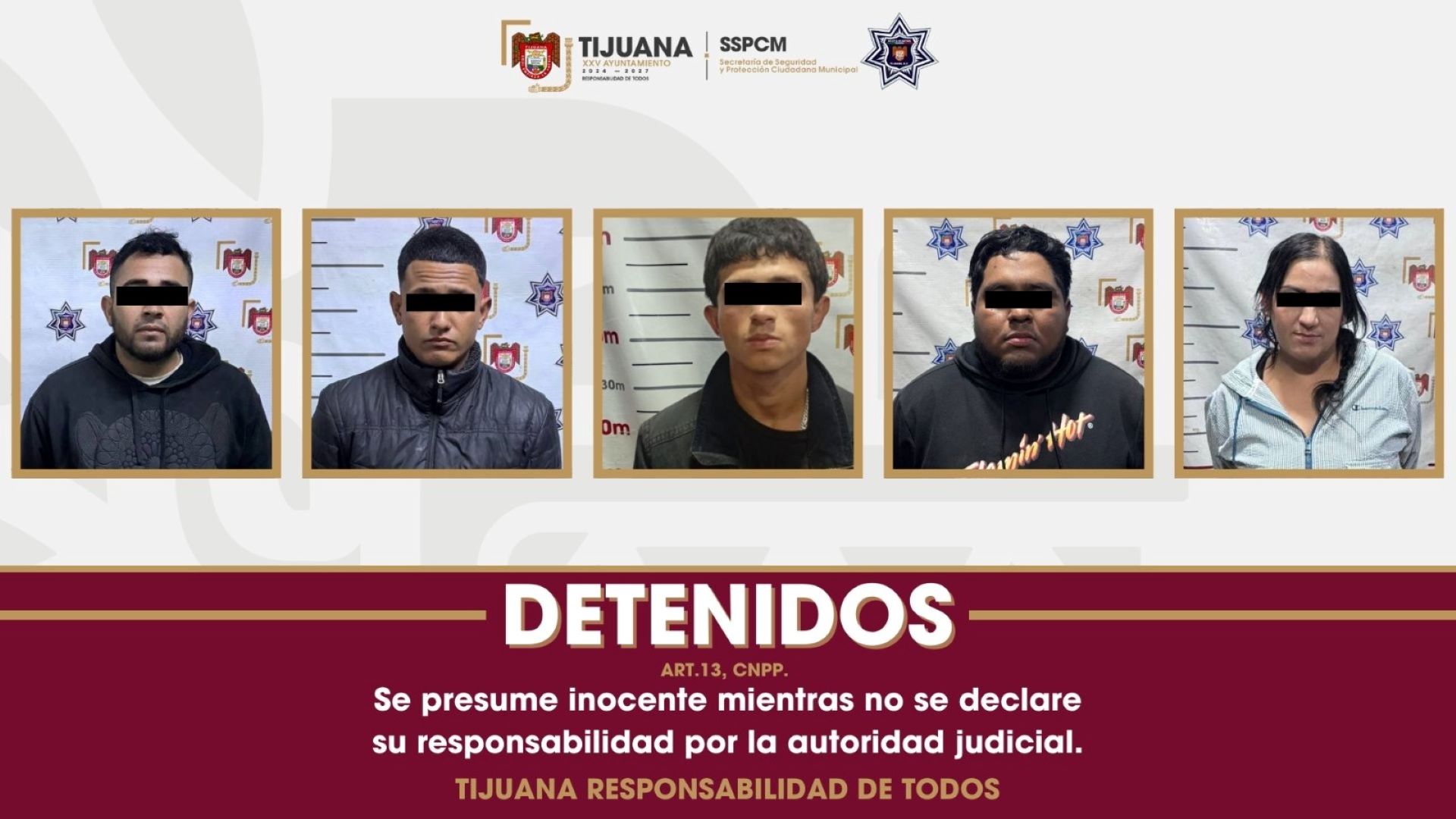 Aprehende Policía Municipal de Tijuana a cinco personas en posesión de armas de fuego