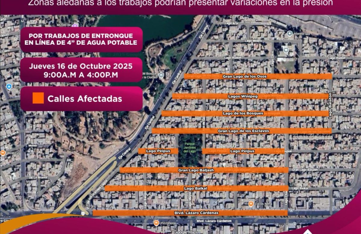 CESPM anuncia cierres programados por trabajos en la línea principal de agua en Jardines del Lago