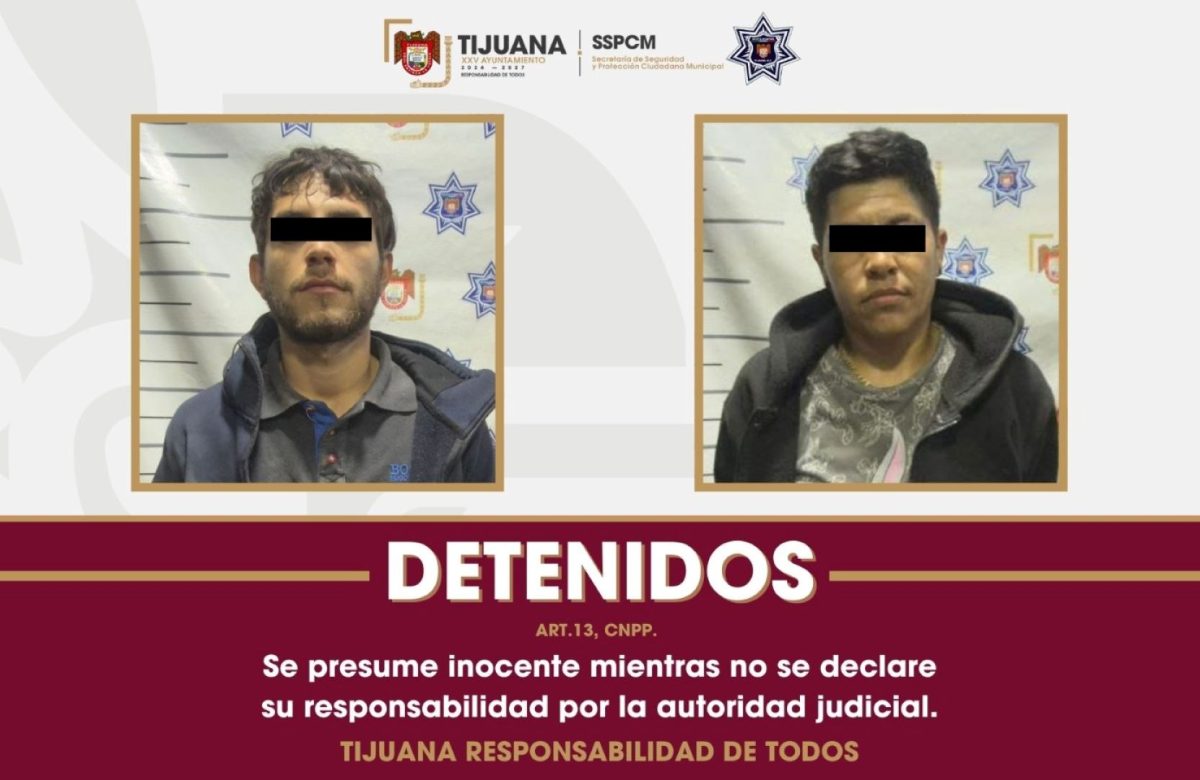 Logra Policía Municipal de Tijuana detención de dos personas por robo con violencia a comercio