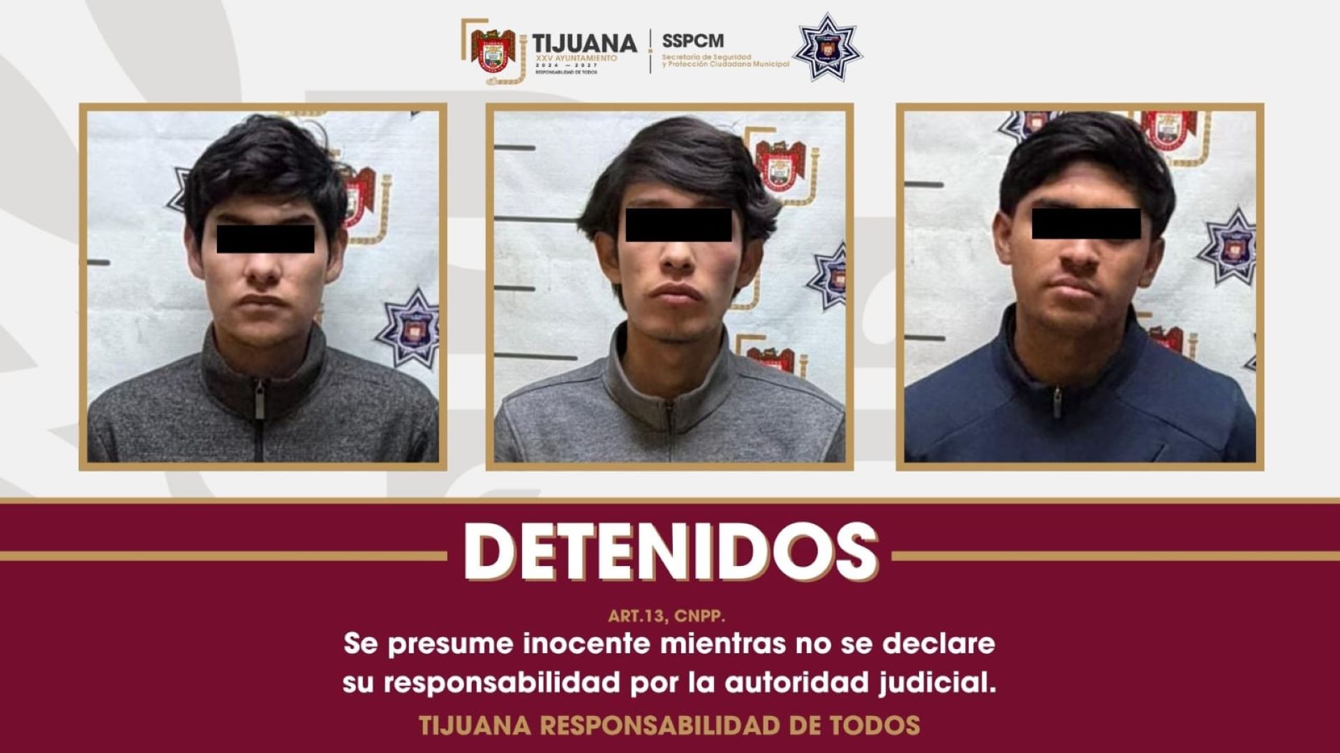 Detiene Policía Municipal de Tijuana a tres presuntos responsables de robo y cohecho