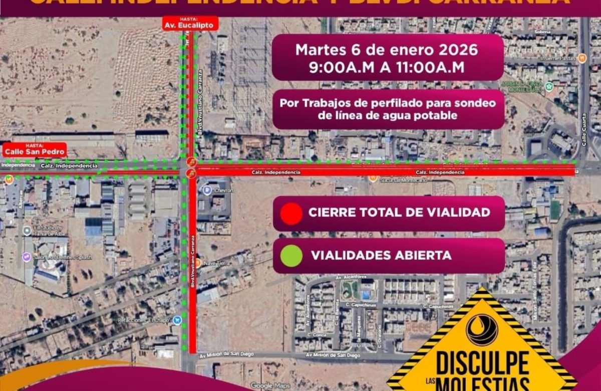 CESPM anuncia cierre temporal de vialidades en Calzada Independencia y Bulevar Carranza
