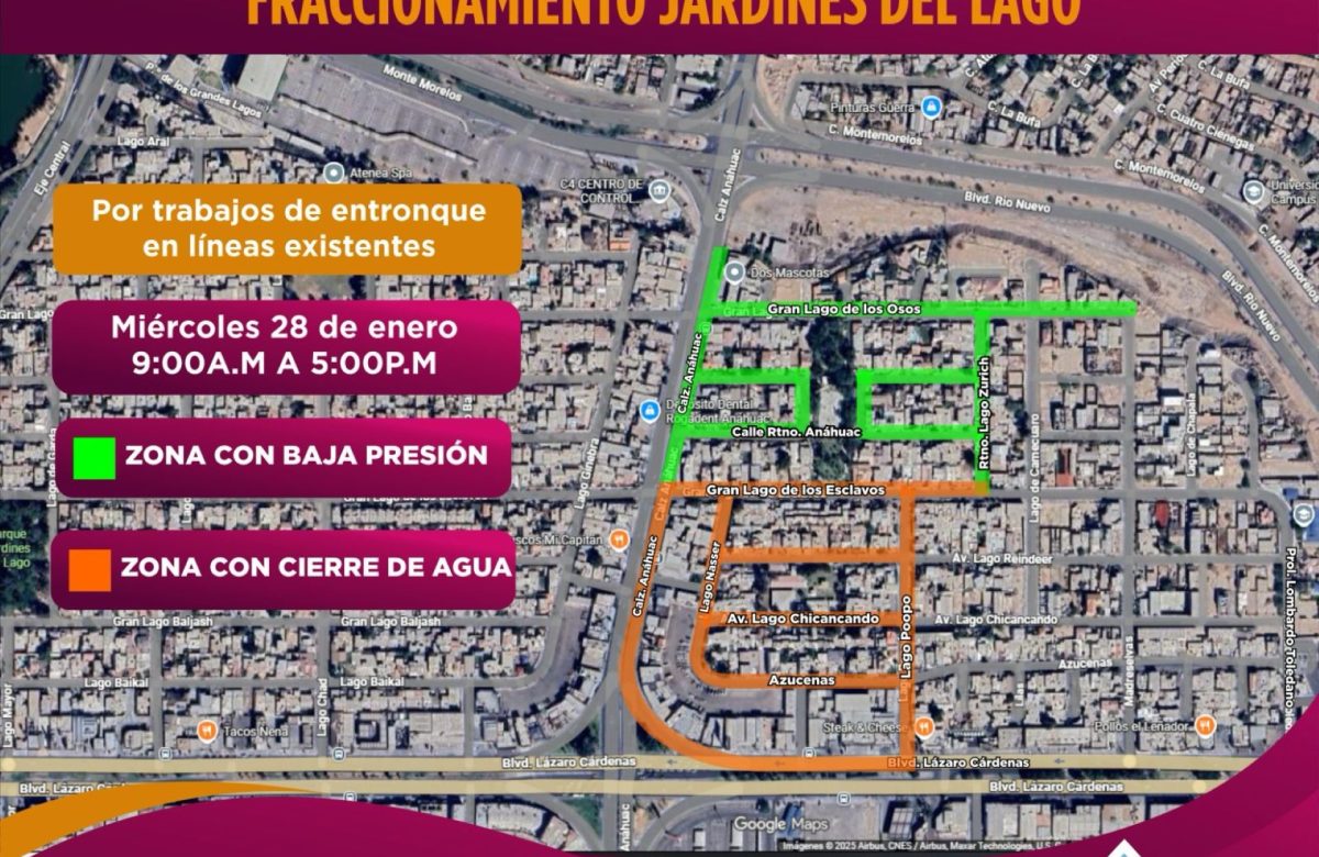 CESPM llevará a cabo trabajos de entronque que ocasionarán cierre y baja presión de agua en Jardines del Lago